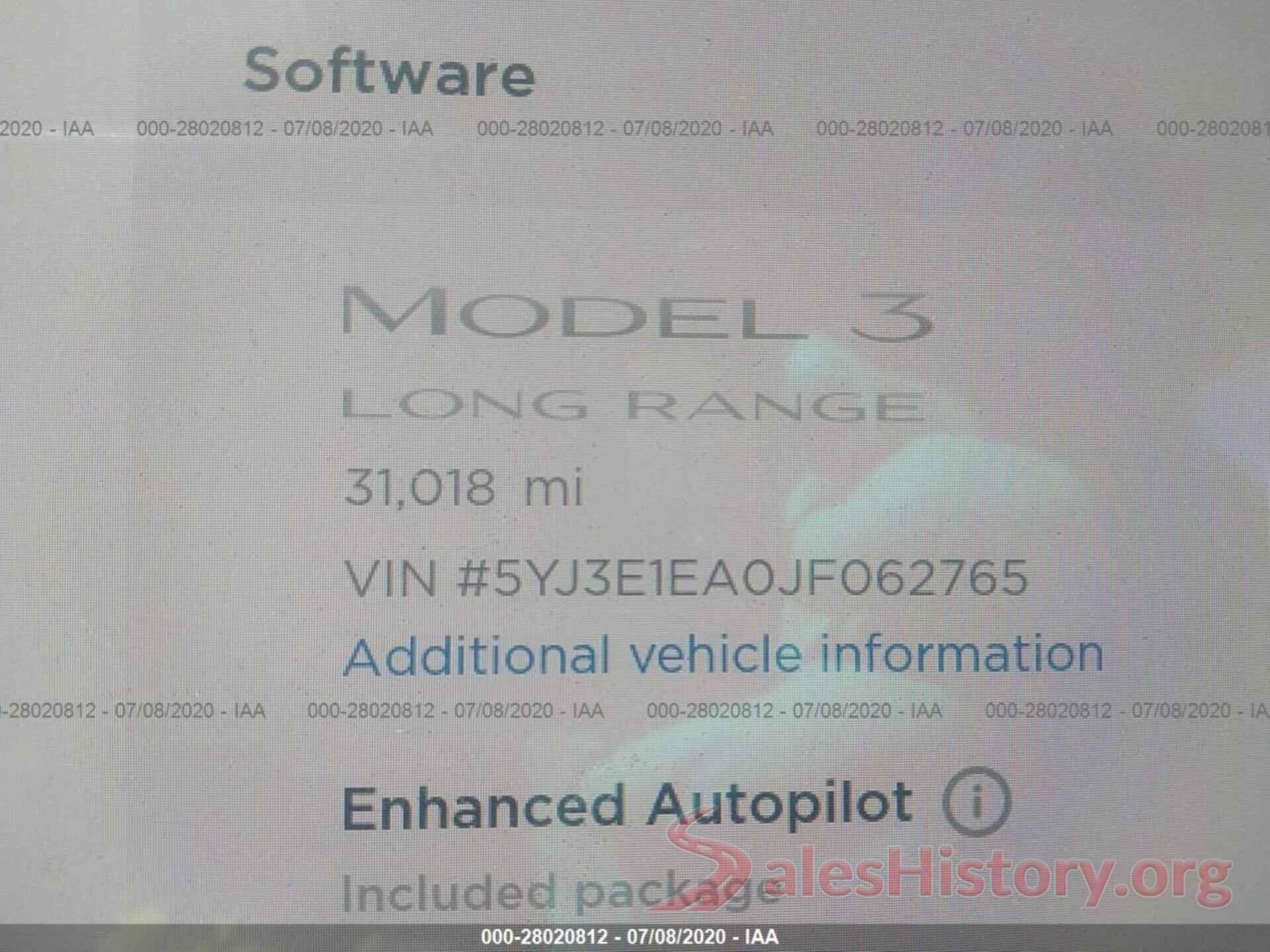 5YJ3E1EA0JF062765 2018 TESLA MODEL 3