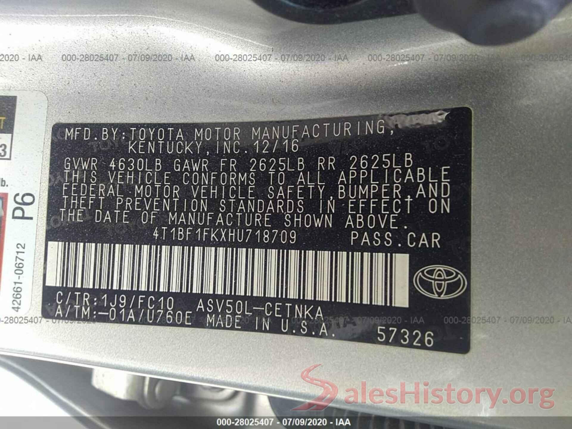 4T1BF1FKXHU718709 2017 TOYOTA CAMRY