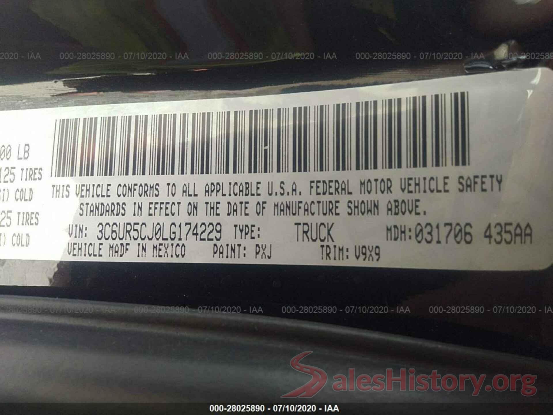 3C6UR5CJ0LG174229 2020 DODGE RAM 2500