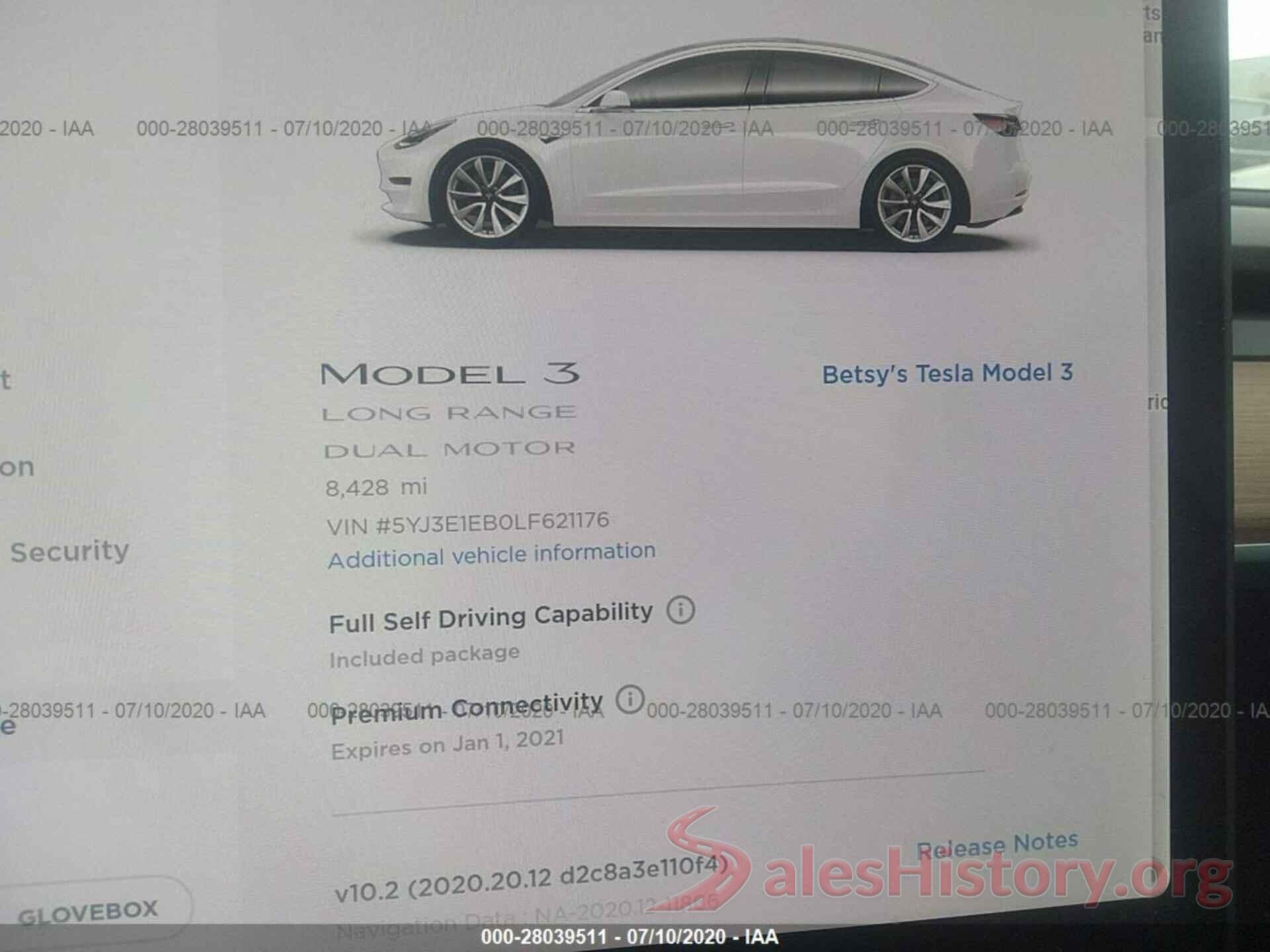 5YJ3E1EB0LF621176 2020 TESLA MODEL 3