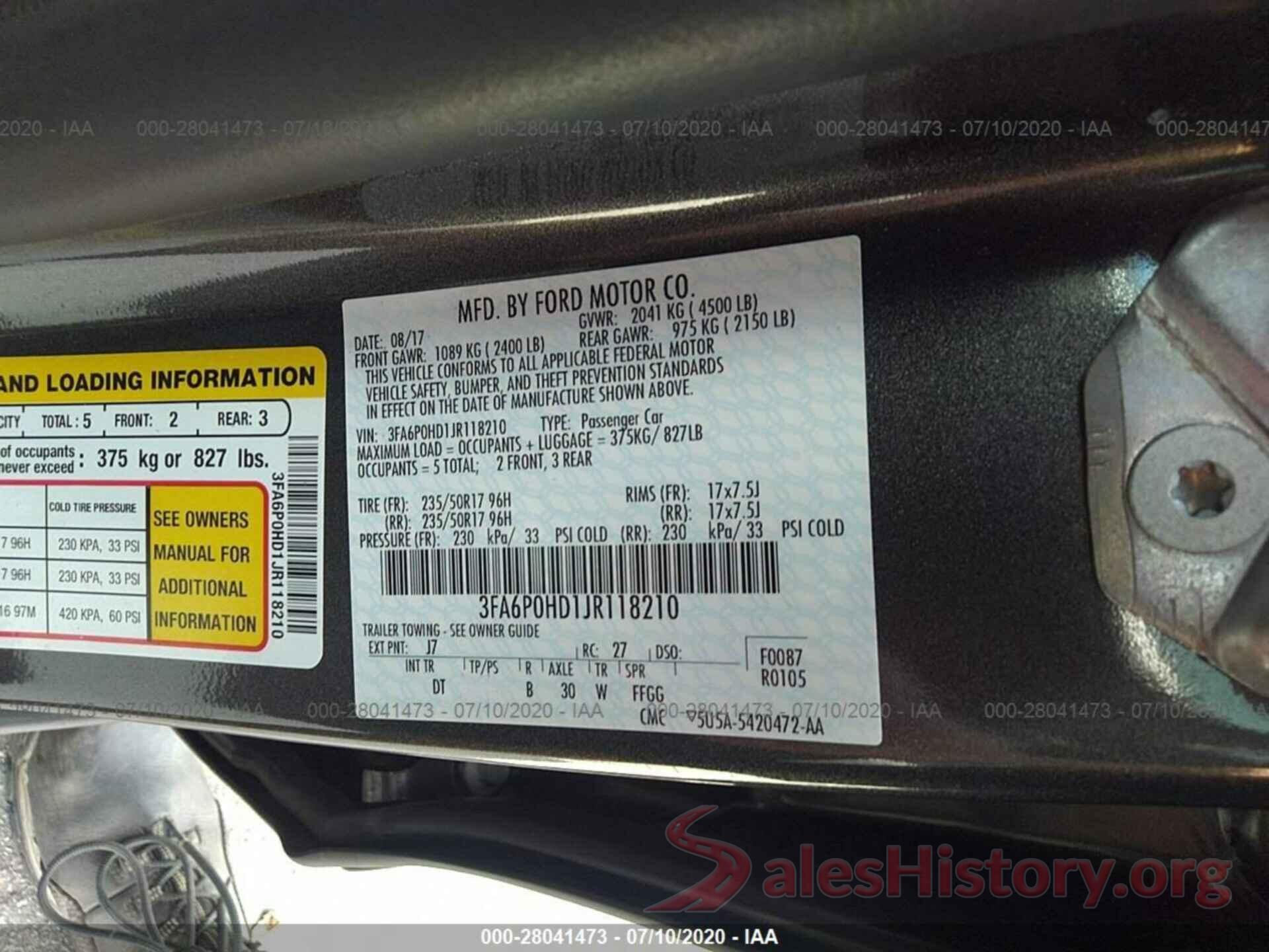 3FA6P0HD1JR118210 2018 Ford Fusion