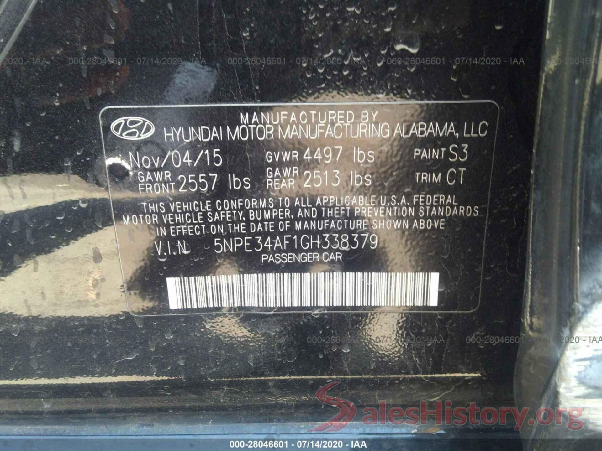 5NPE34AF1GH338379 2016 HYUNDAI SONATA