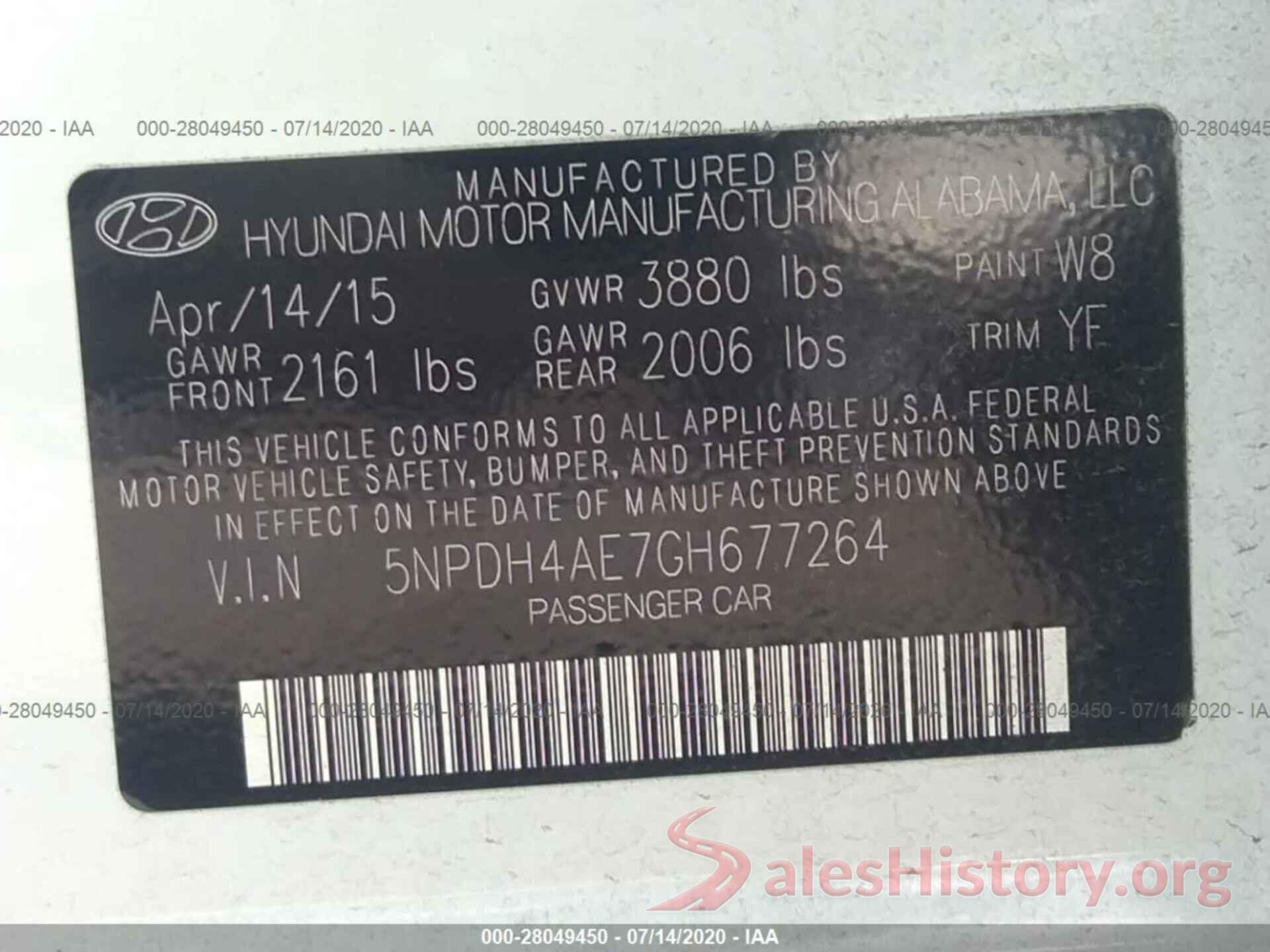 5NPDH4AE7GH677264 2016 Hyundai Elantra