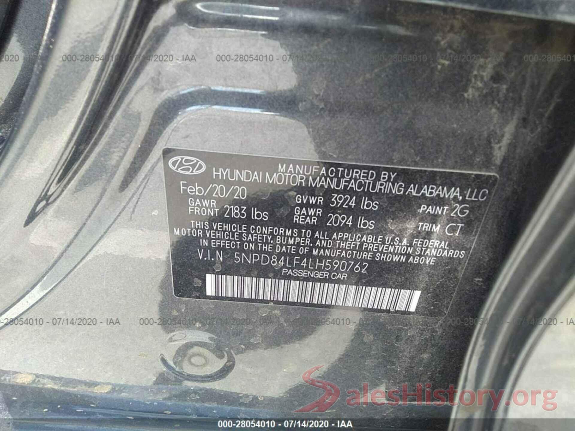 5NPD84LF4LH590762 2020 HYUNDAI ELANTRA