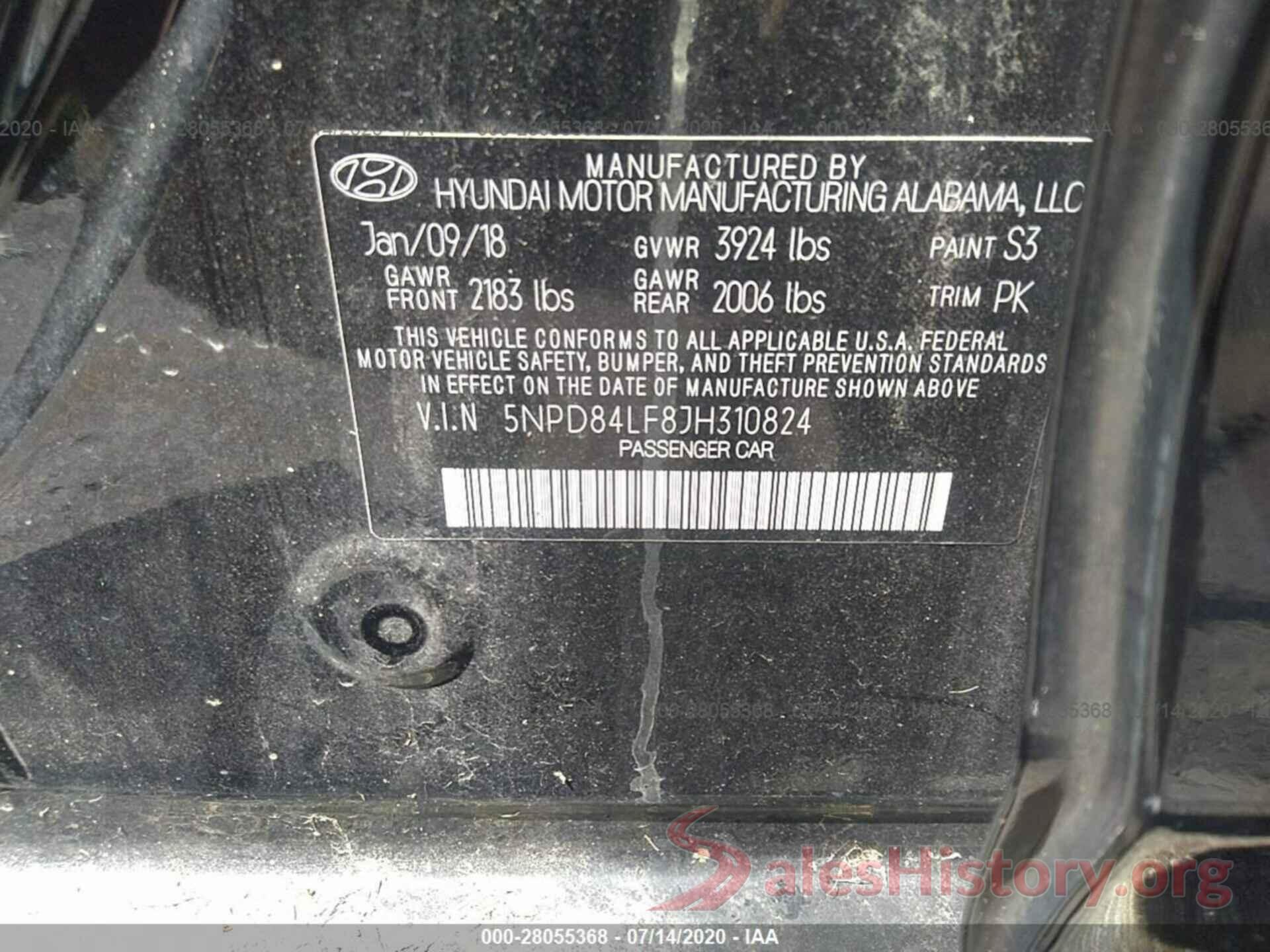 5NPD84LF8JH310824 2018 HYUNDAI ELANTRA