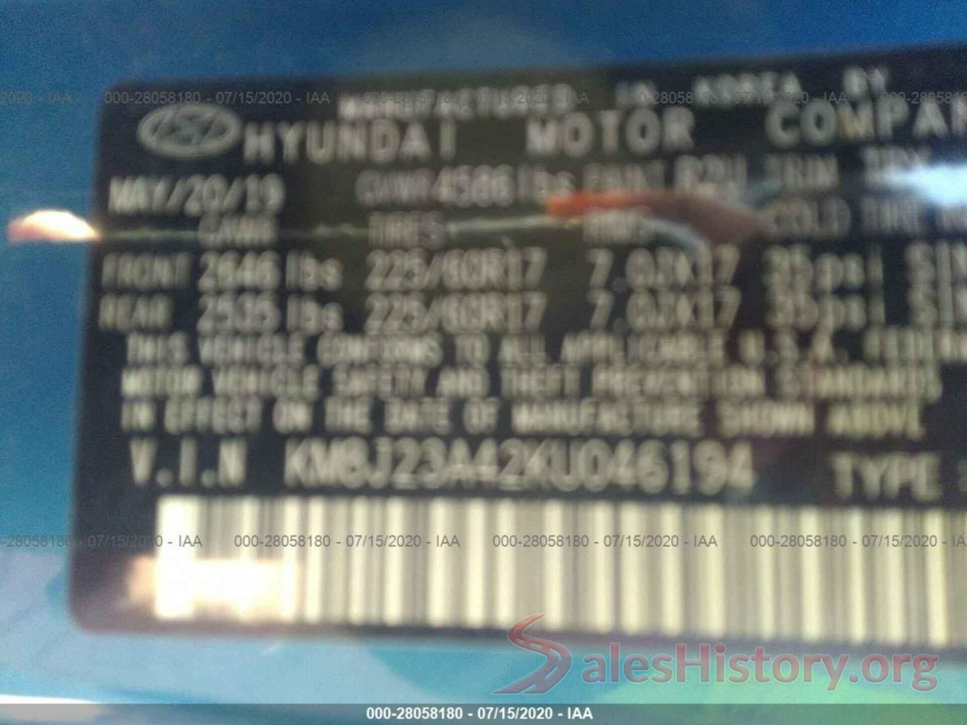 KM8J23A42KU046194 2019 HYUNDAI TUCSON