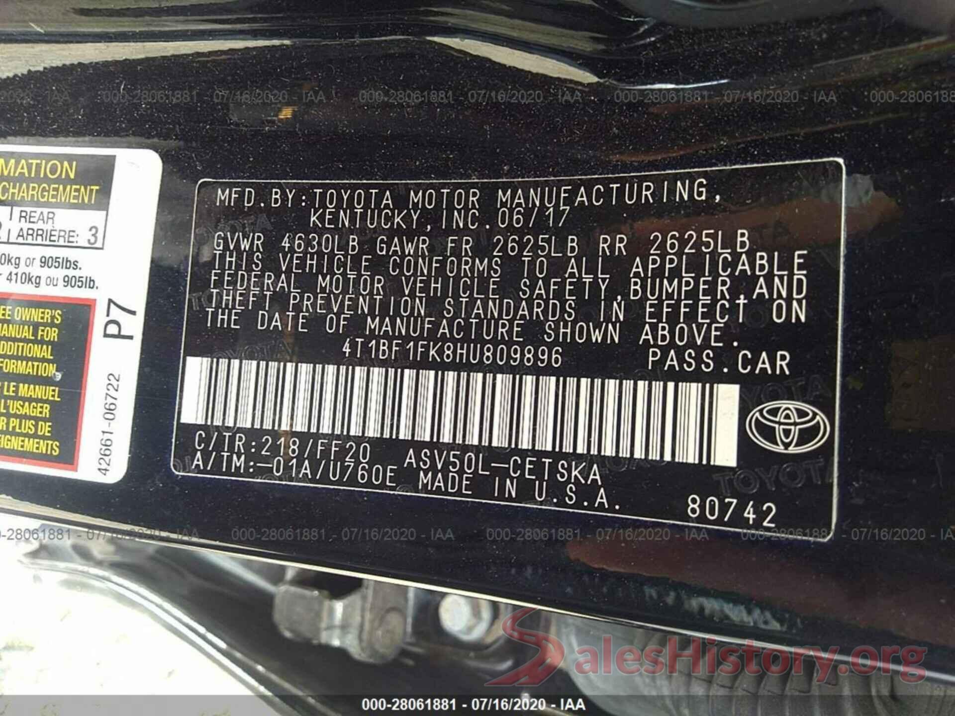 4T1BF1FK8HU809896 2017 TOYOTA CAMRY