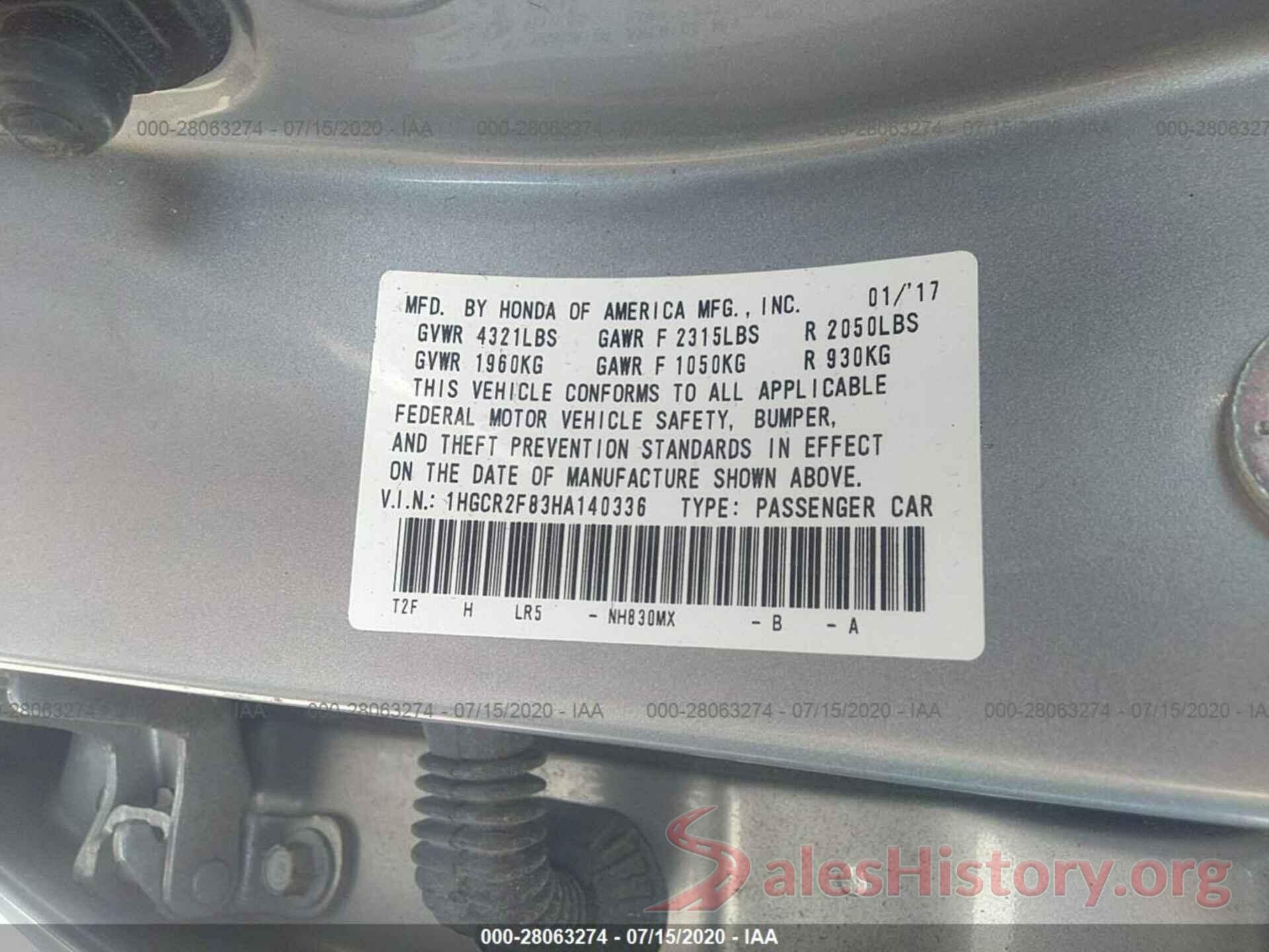 1HGCR2F83HA140336 2017 Honda Accord