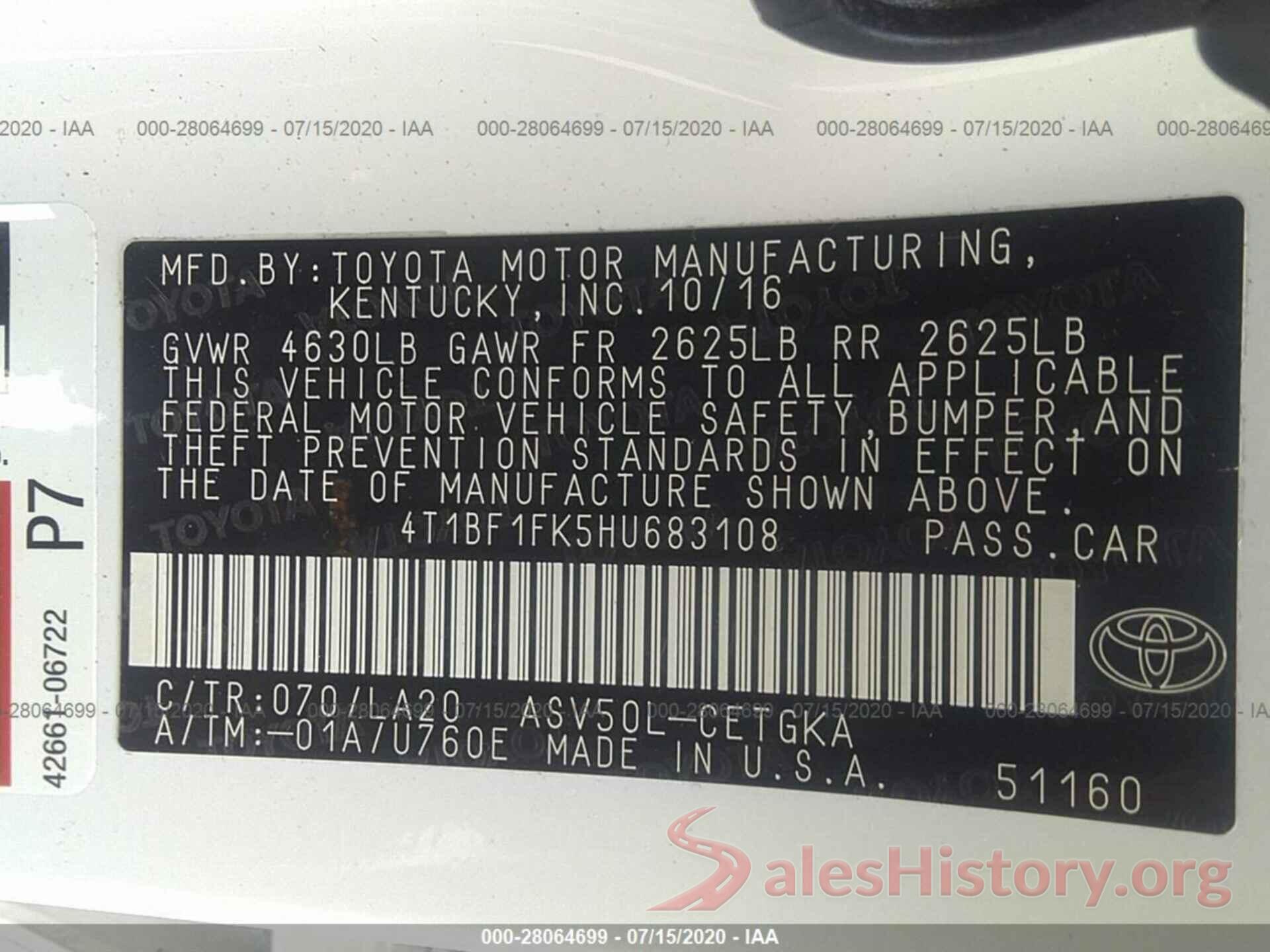 4T1BF1FK5HU683108 2017 Toyota Camry