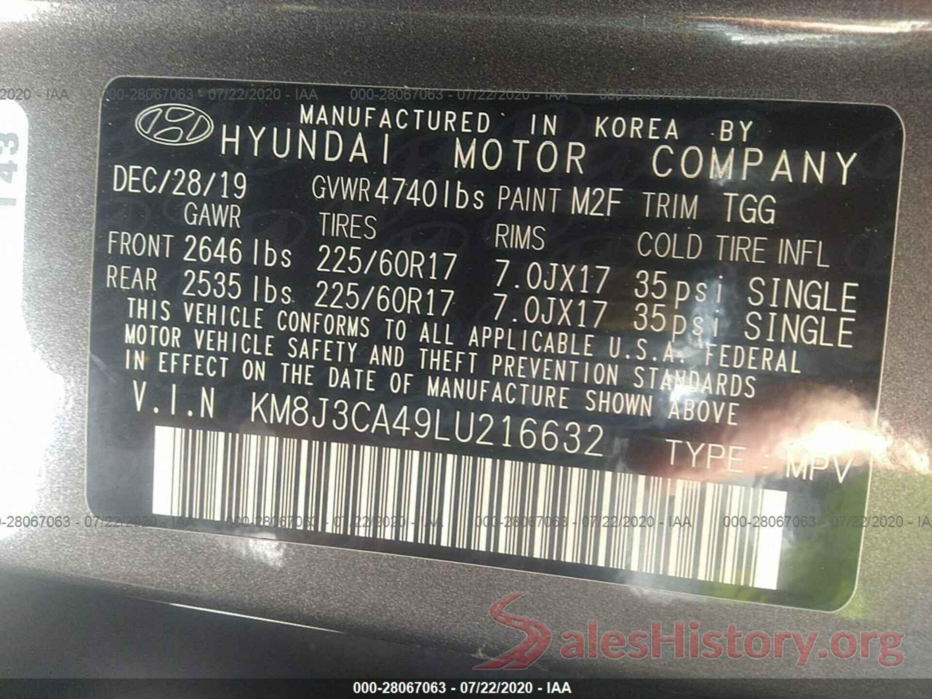 KM8J3CA49LU216632 2020 HYUNDAI TUCSON