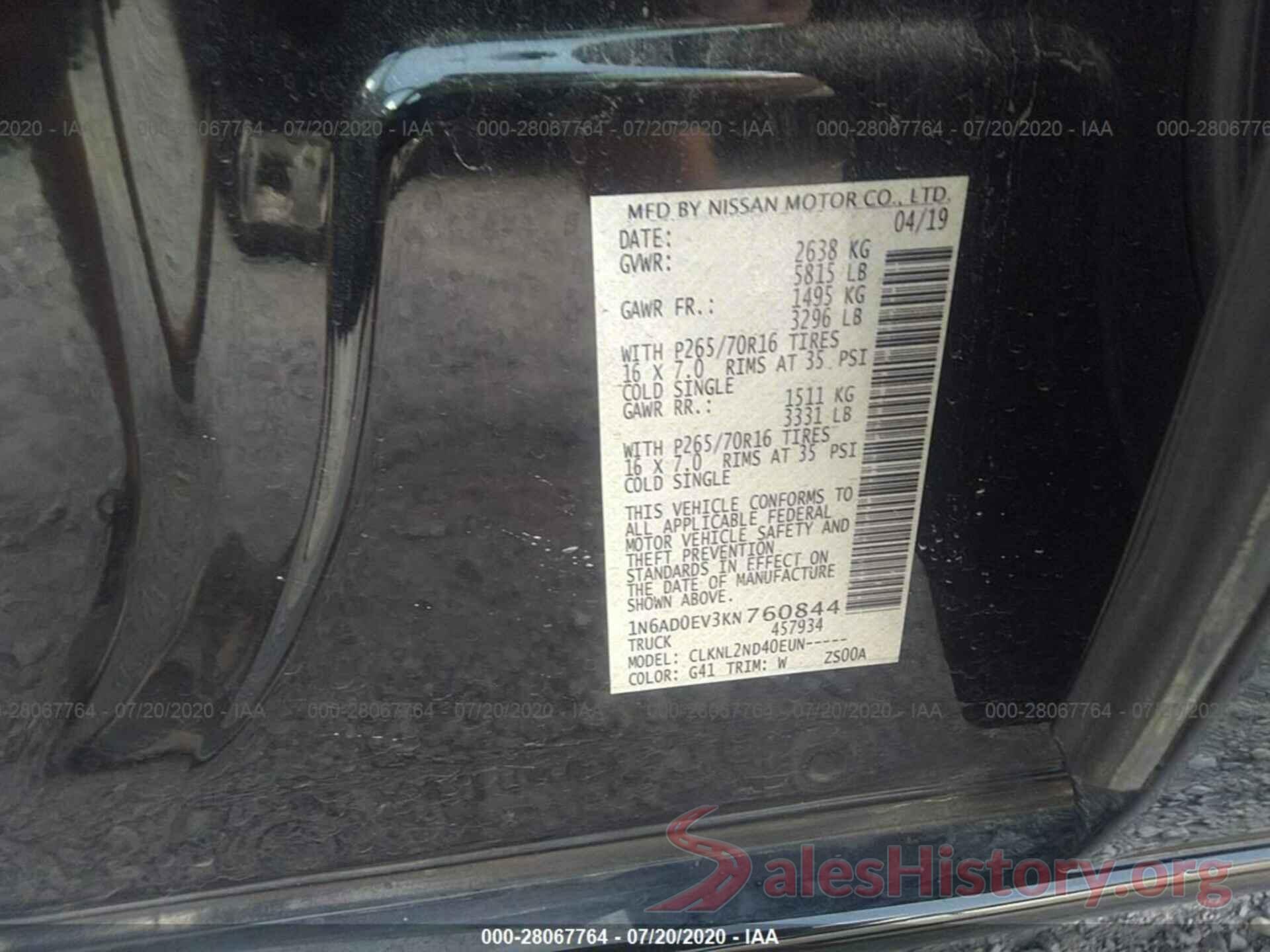 1N6AD0EV3KN760844 2019 NISSAN FRONTIER