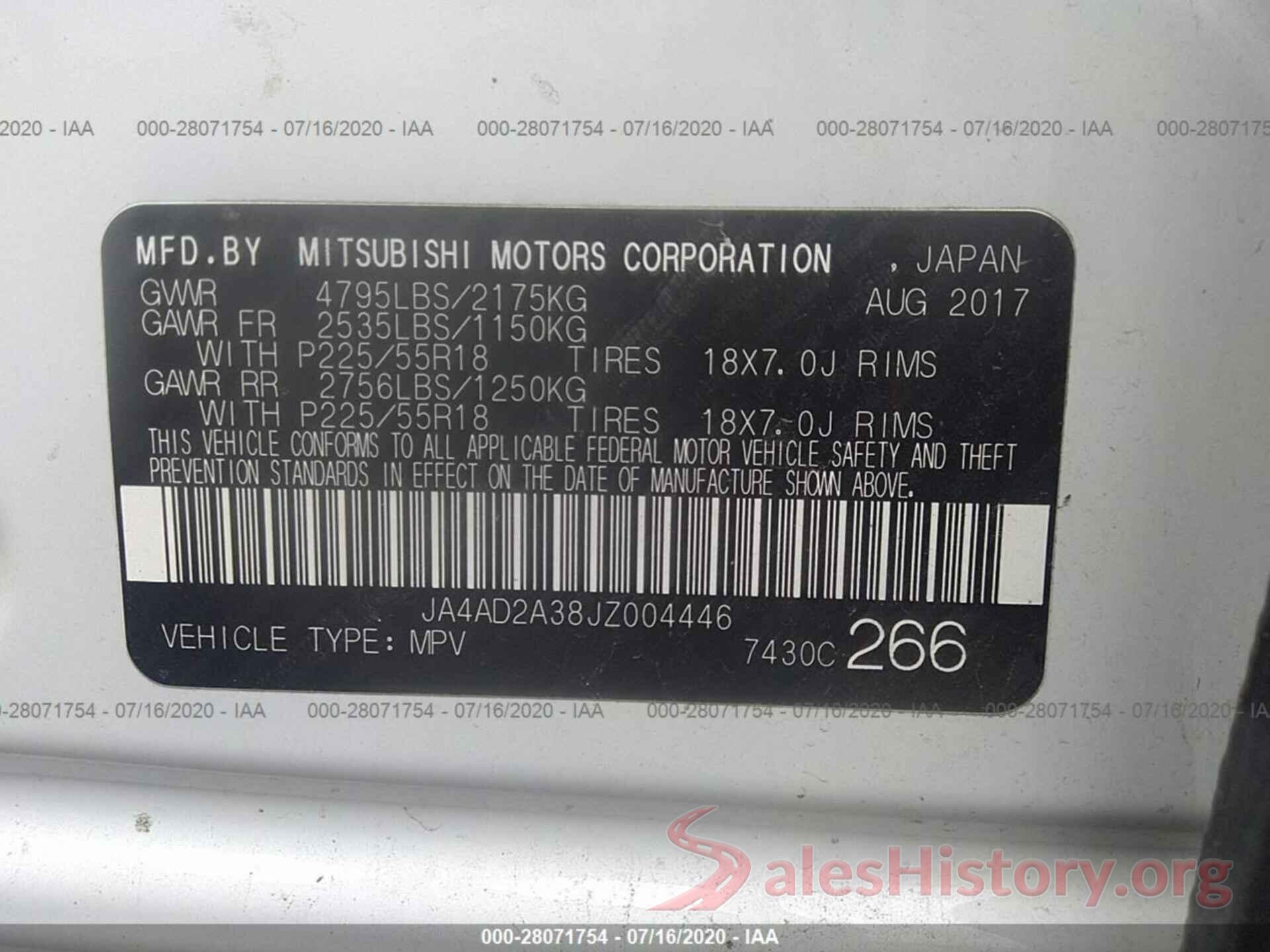 JA4AD2A38JZ004446 2018 Mitsubishi Outlander