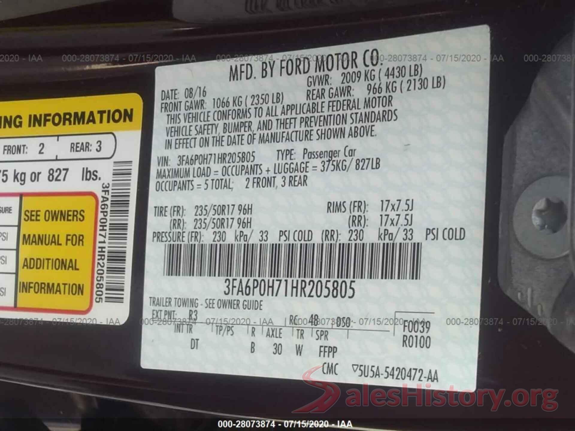 3FA6P0H71HR205805 2017 Ford Fusion