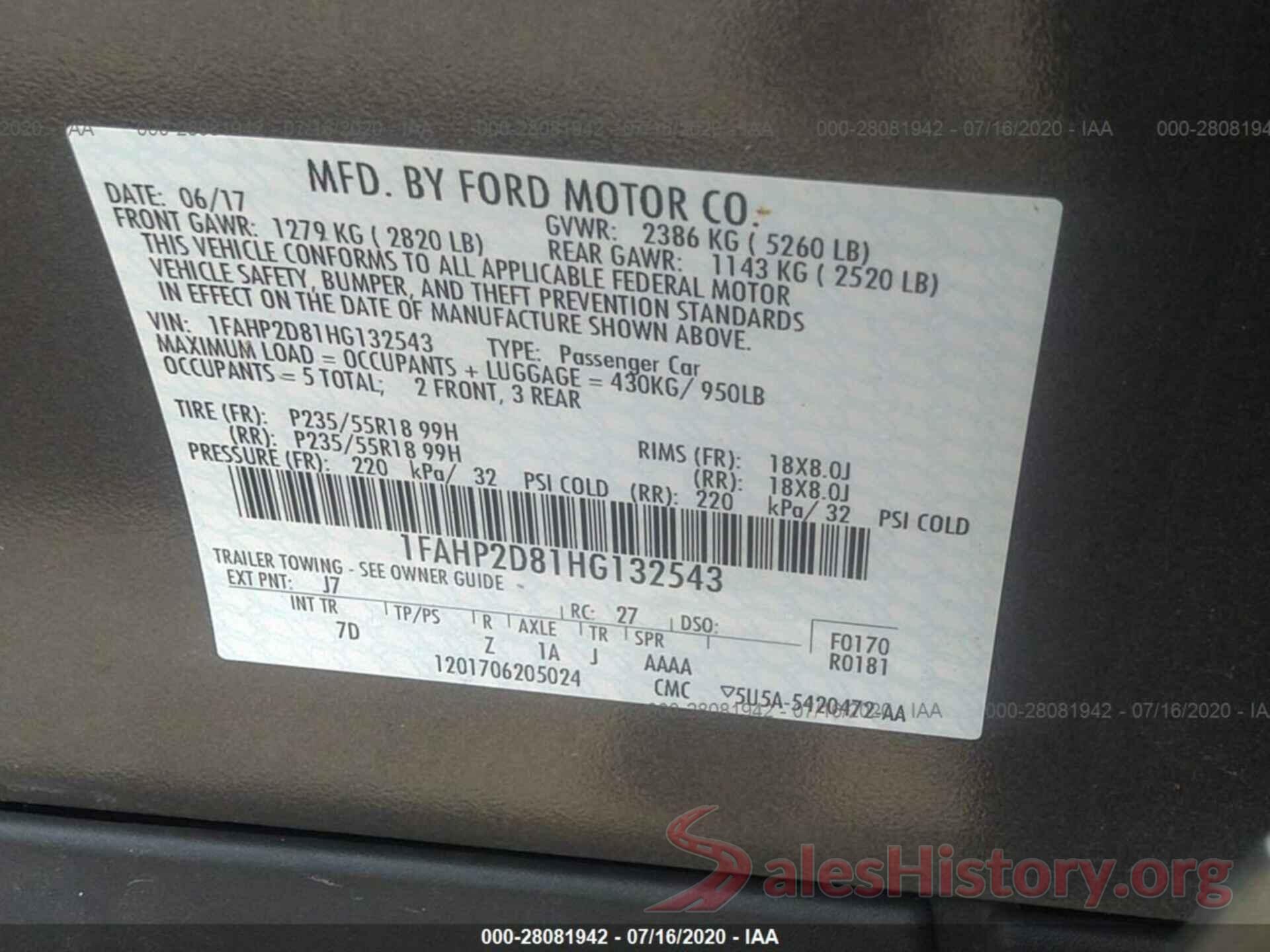 1FAHP2D81HG132543 2017 Ford Taurus