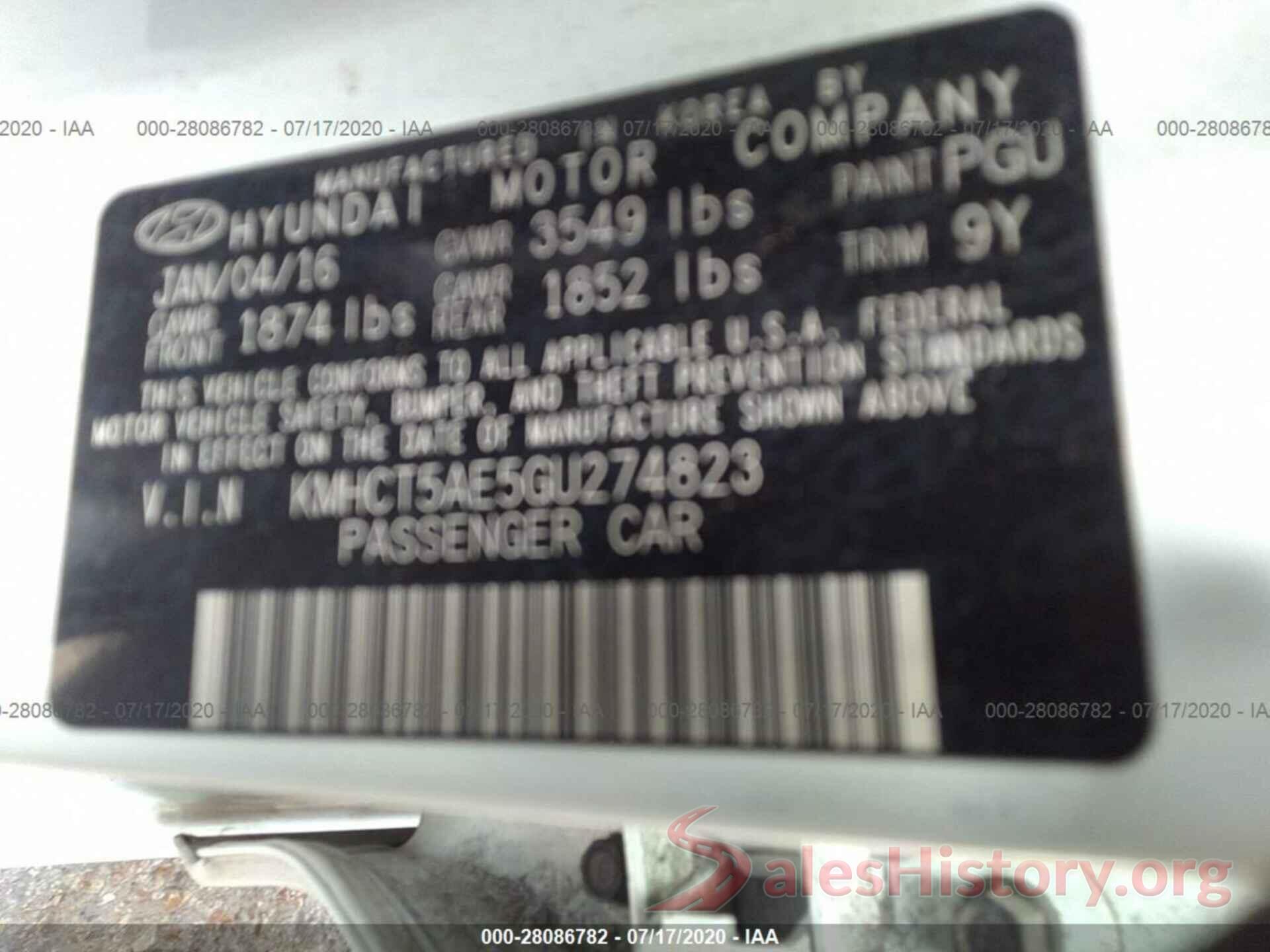 KMHCT5AE5GU274823 2016 HYUNDAI ACCENT