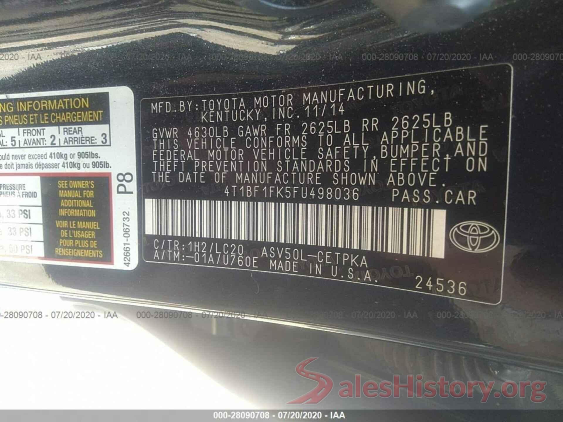 4T1BF1FK5FU498036 2015 TOYOTA CAMRY