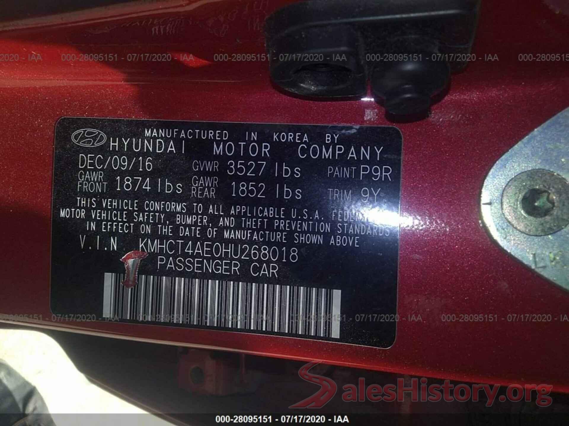 KMHCT4AE0HU268018 2017 Hyundai Accent