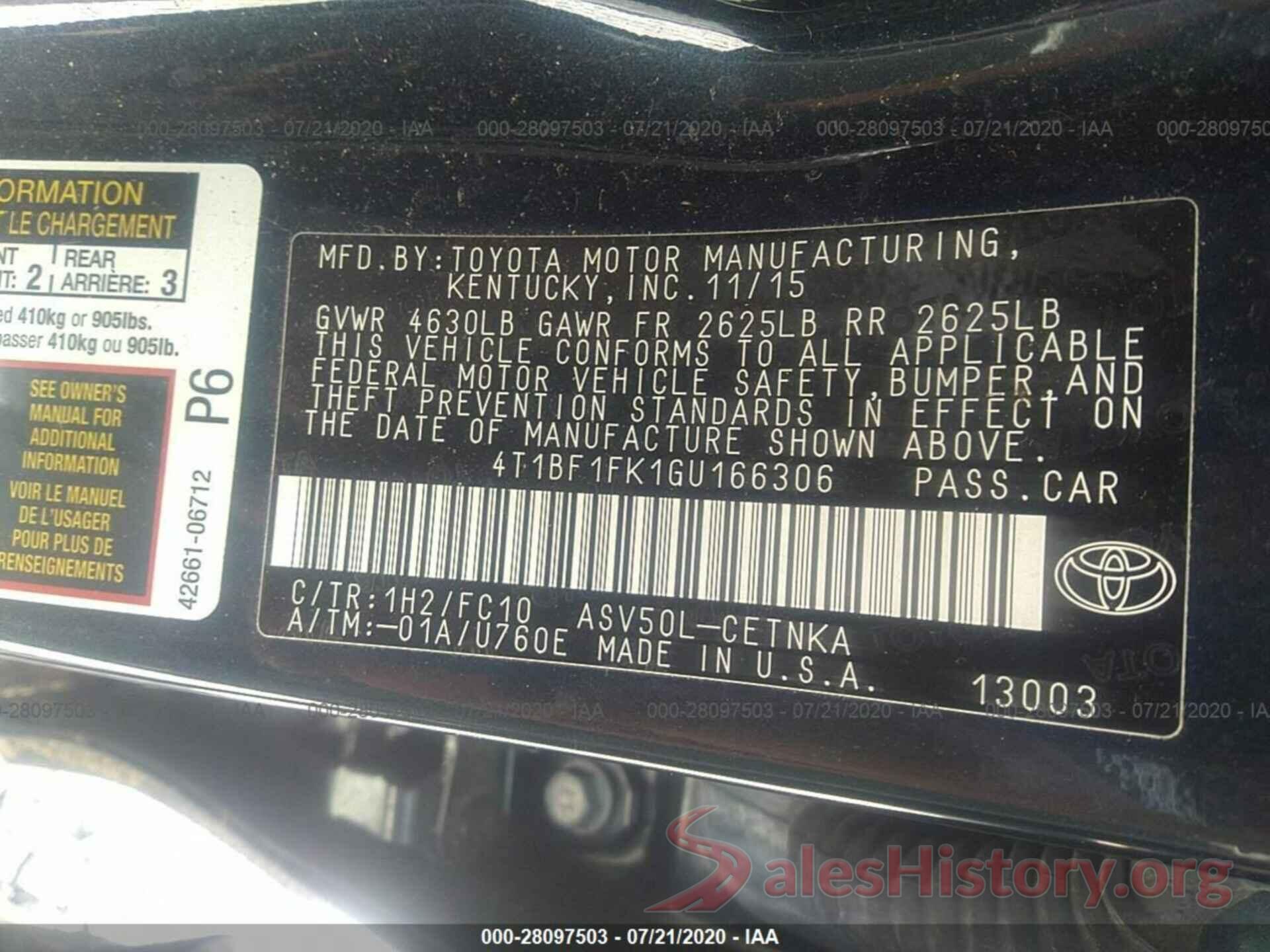 4T1BF1FK1GU166306 2016 Toyota Camry