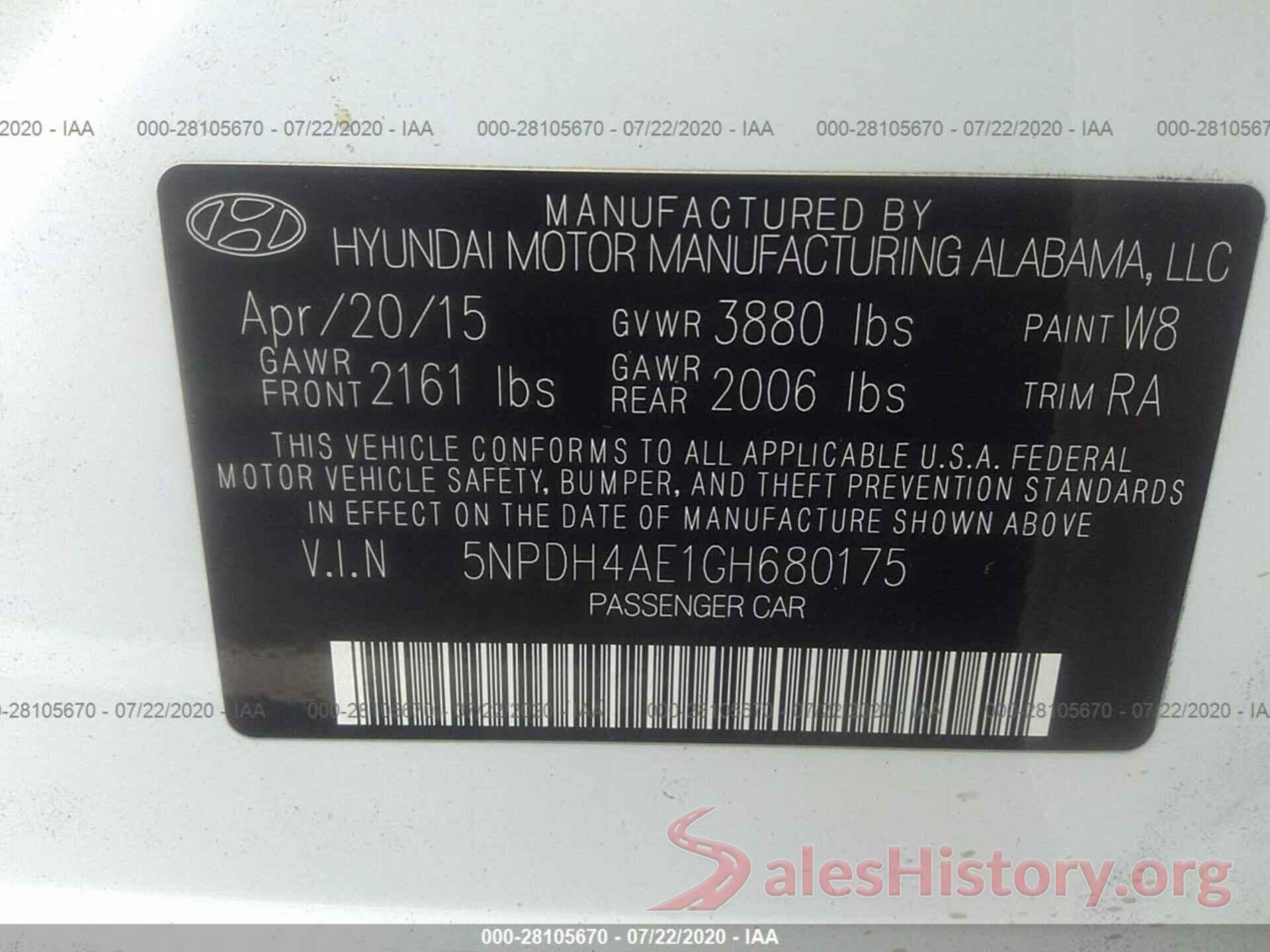 5NPDH4AE1GH680175 2016 Hyundai Elantra