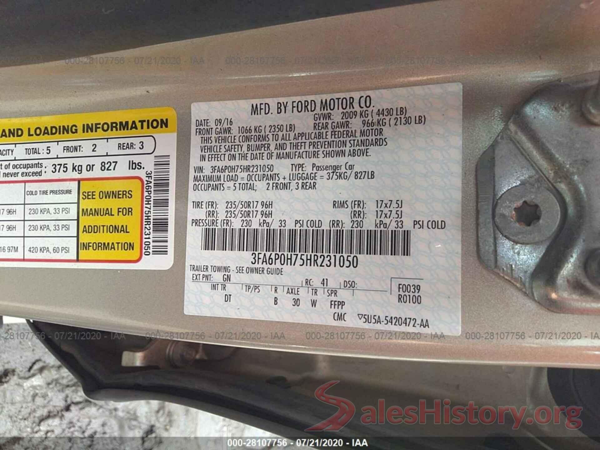 3FA6P0H75HR231050 2017 Ford Fusion