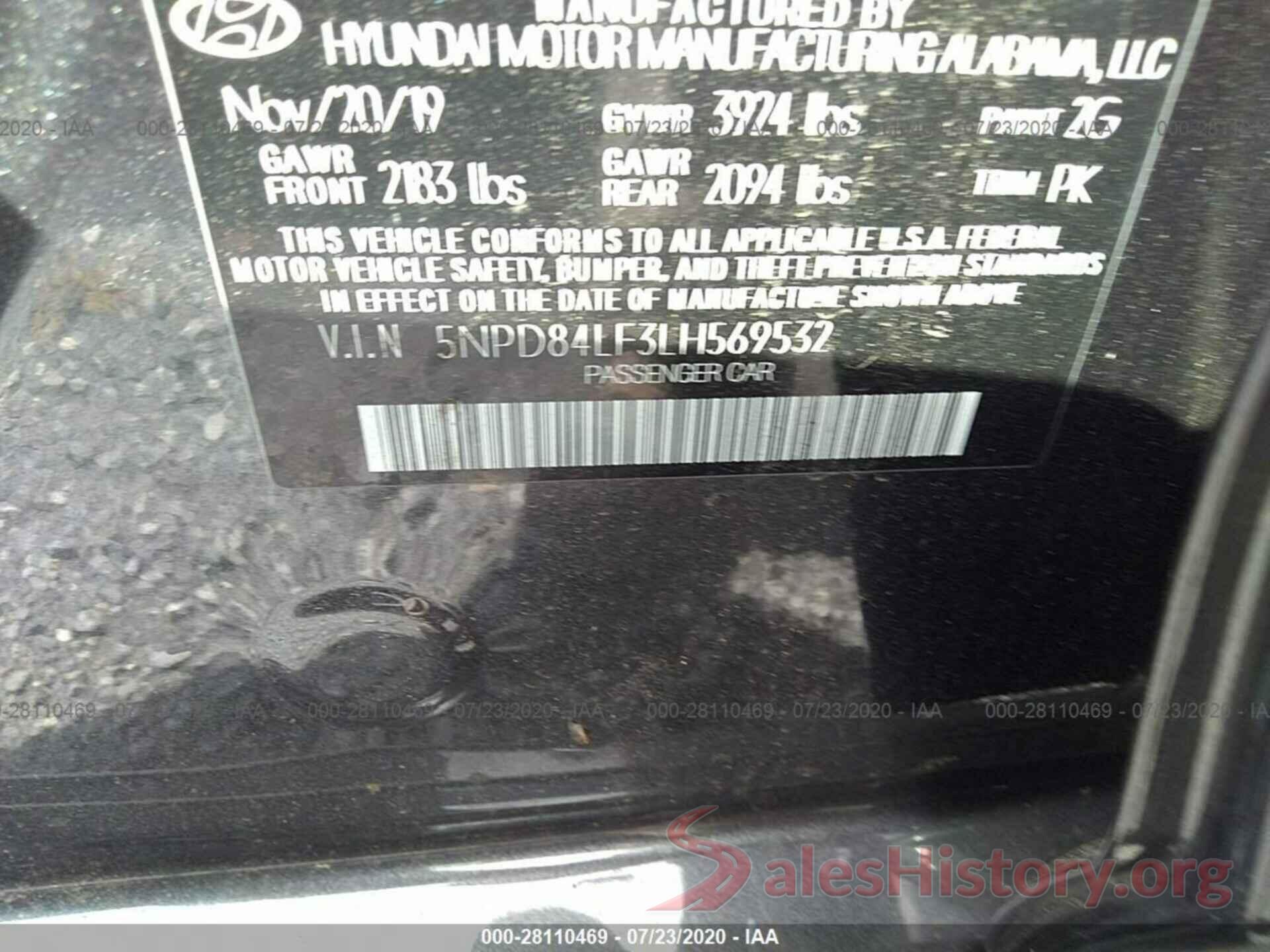 5NPD84LF3LH569532 2020 HYUNDAI ELANTRA