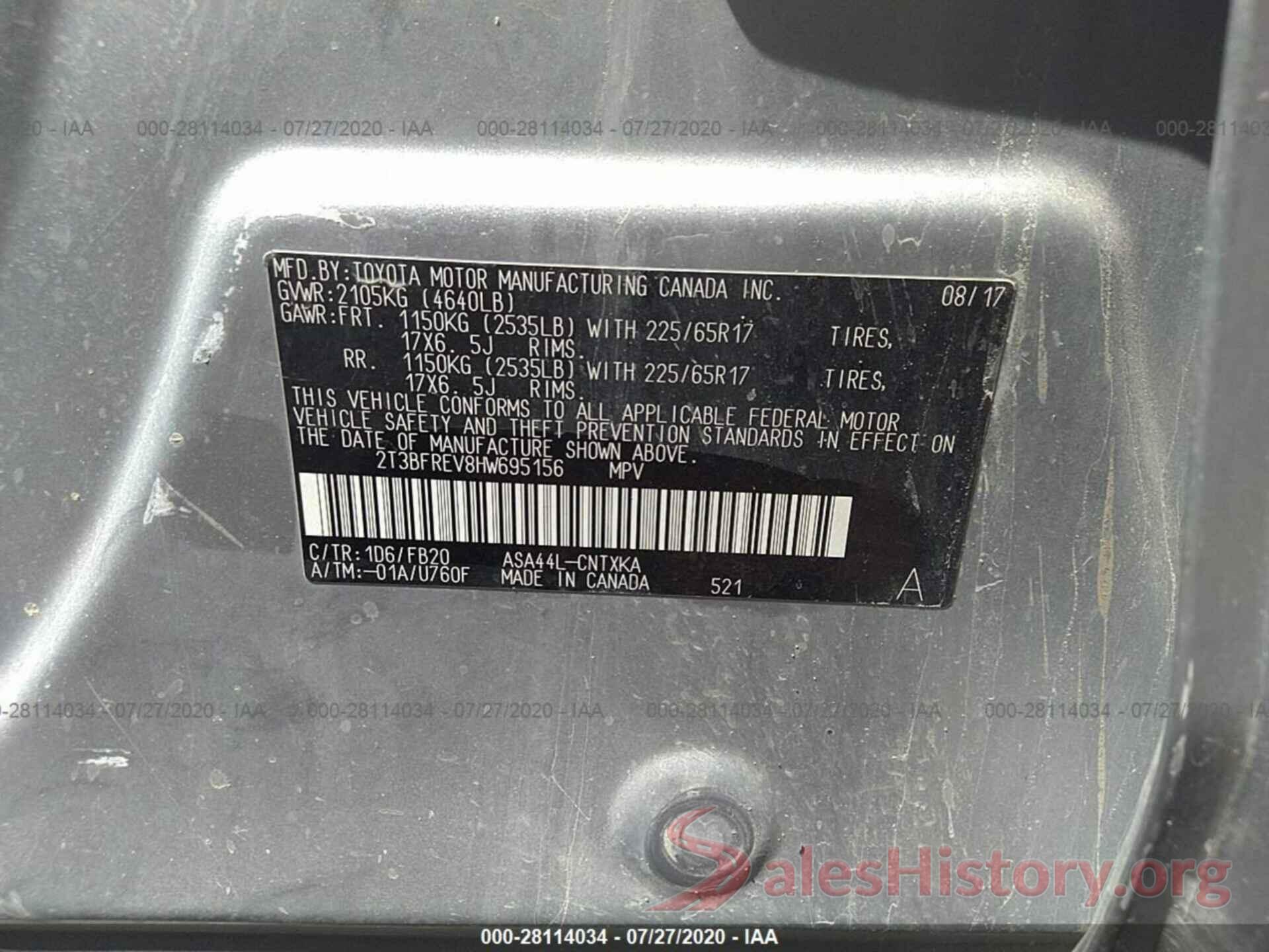 2T3BFREV8HW695156 2017 TOYOTA RAV4