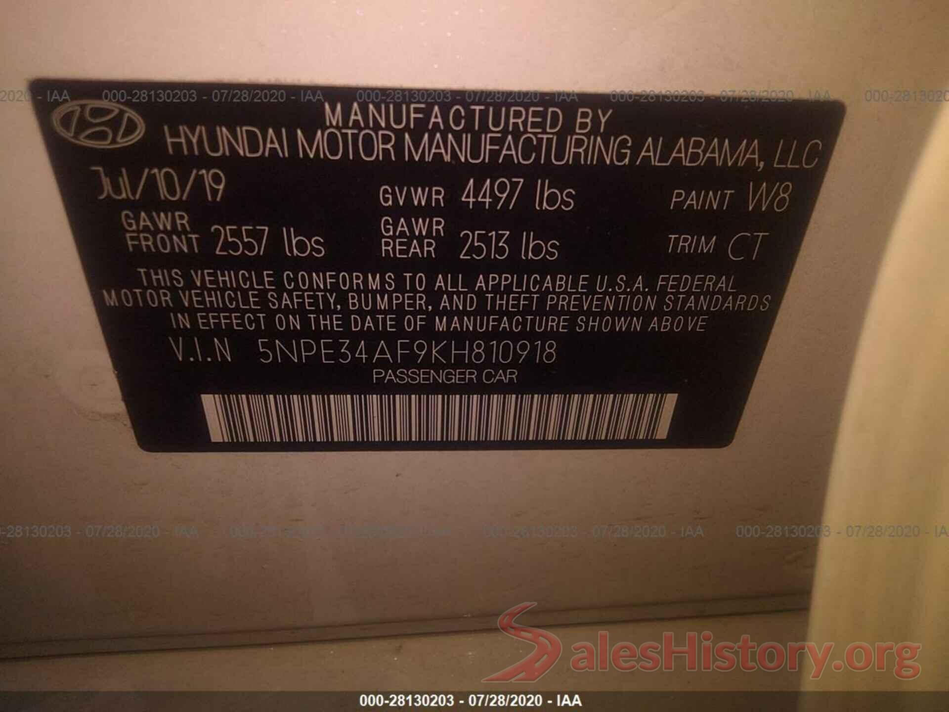 5NPE34AF9KH810918 2019 HYUNDAI SONATA