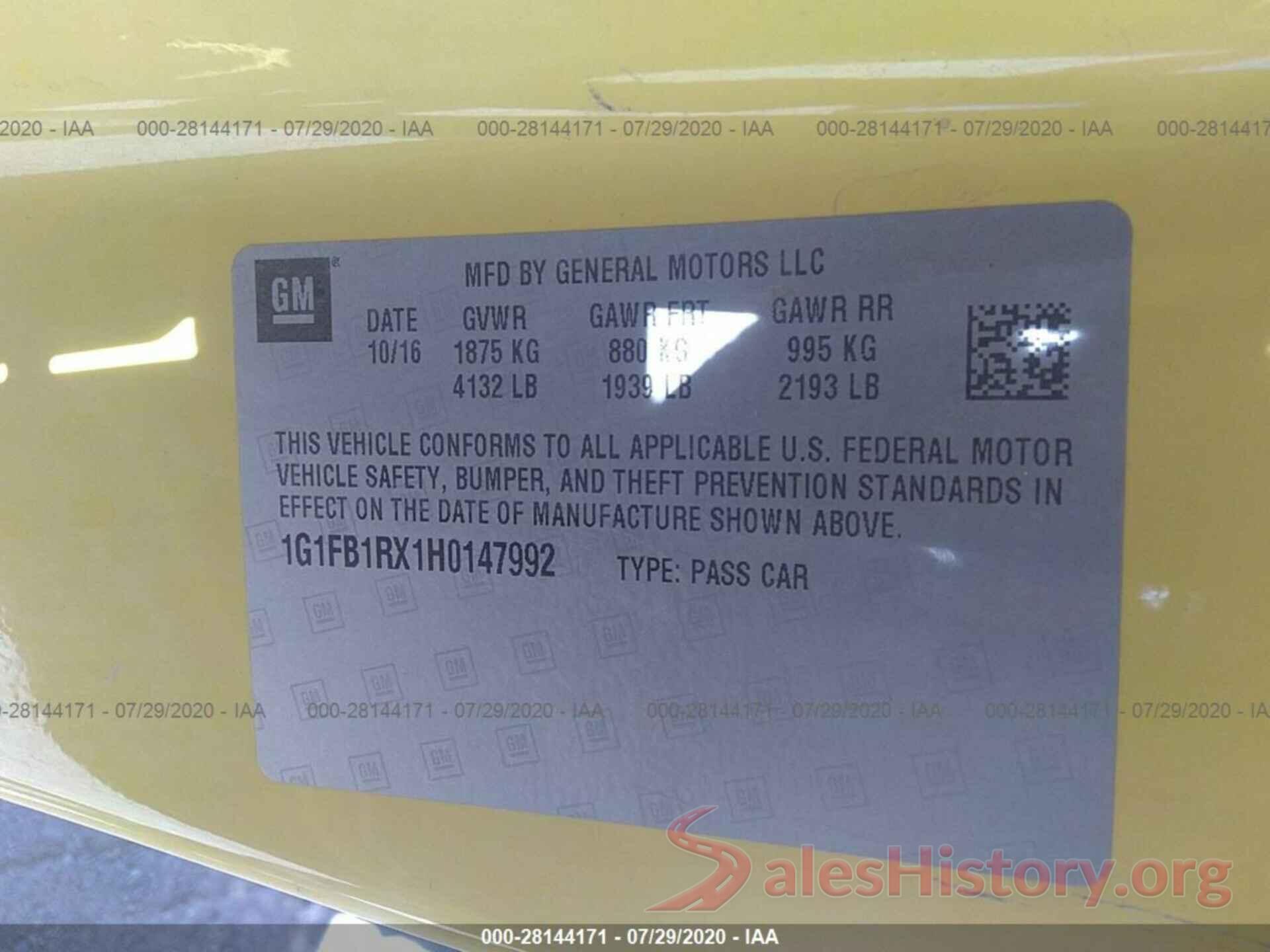 1G1FB1RX1H0147992 2017 CHEVROLET CAMARO