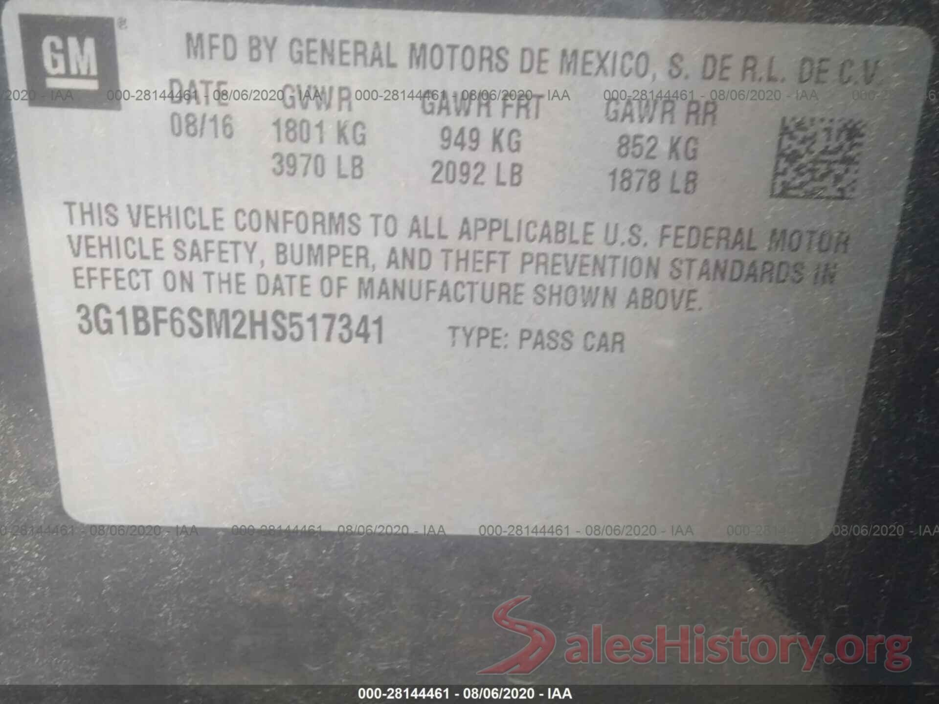 3G1BF6SM2HS517341 2017 CHEVROLET CRUZE