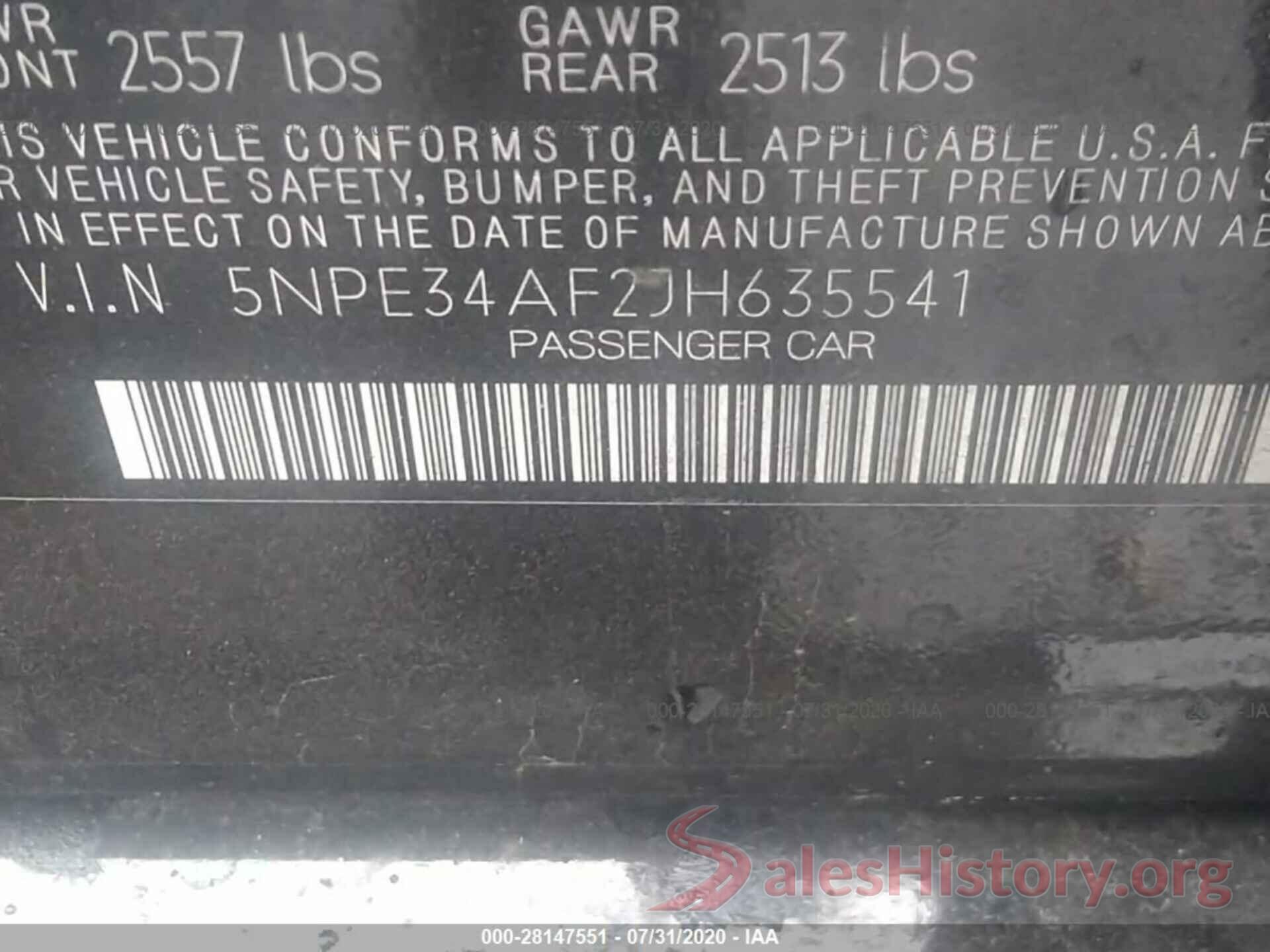 5NPE34AF2JH635541 2018 HYUNDAI SONATA