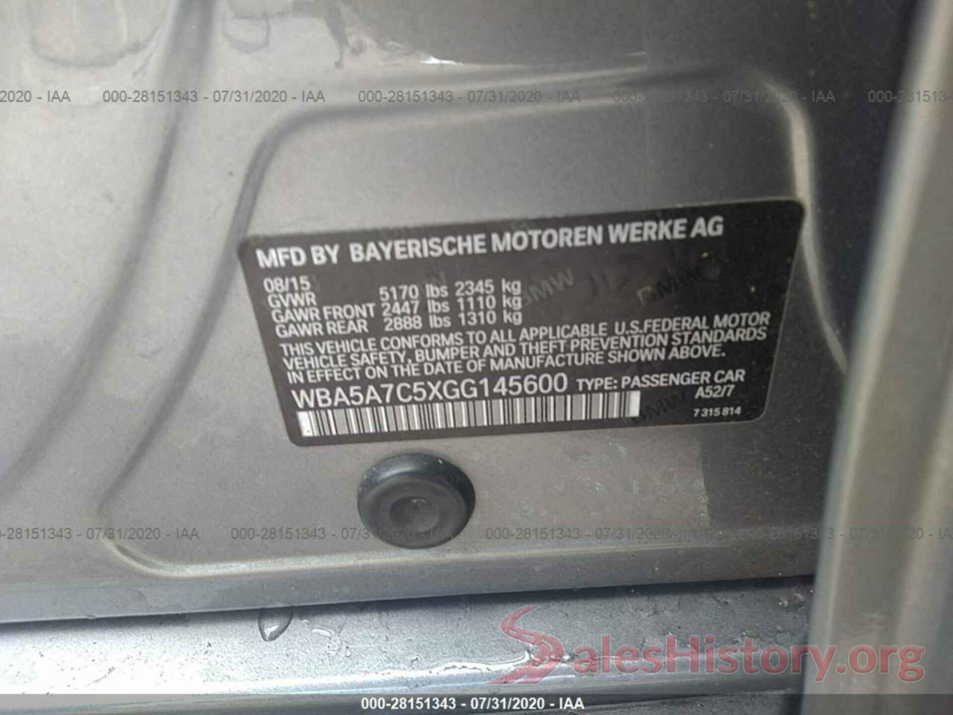 WBA5A7C5XGG145600 2016 BMW 5 SERIES