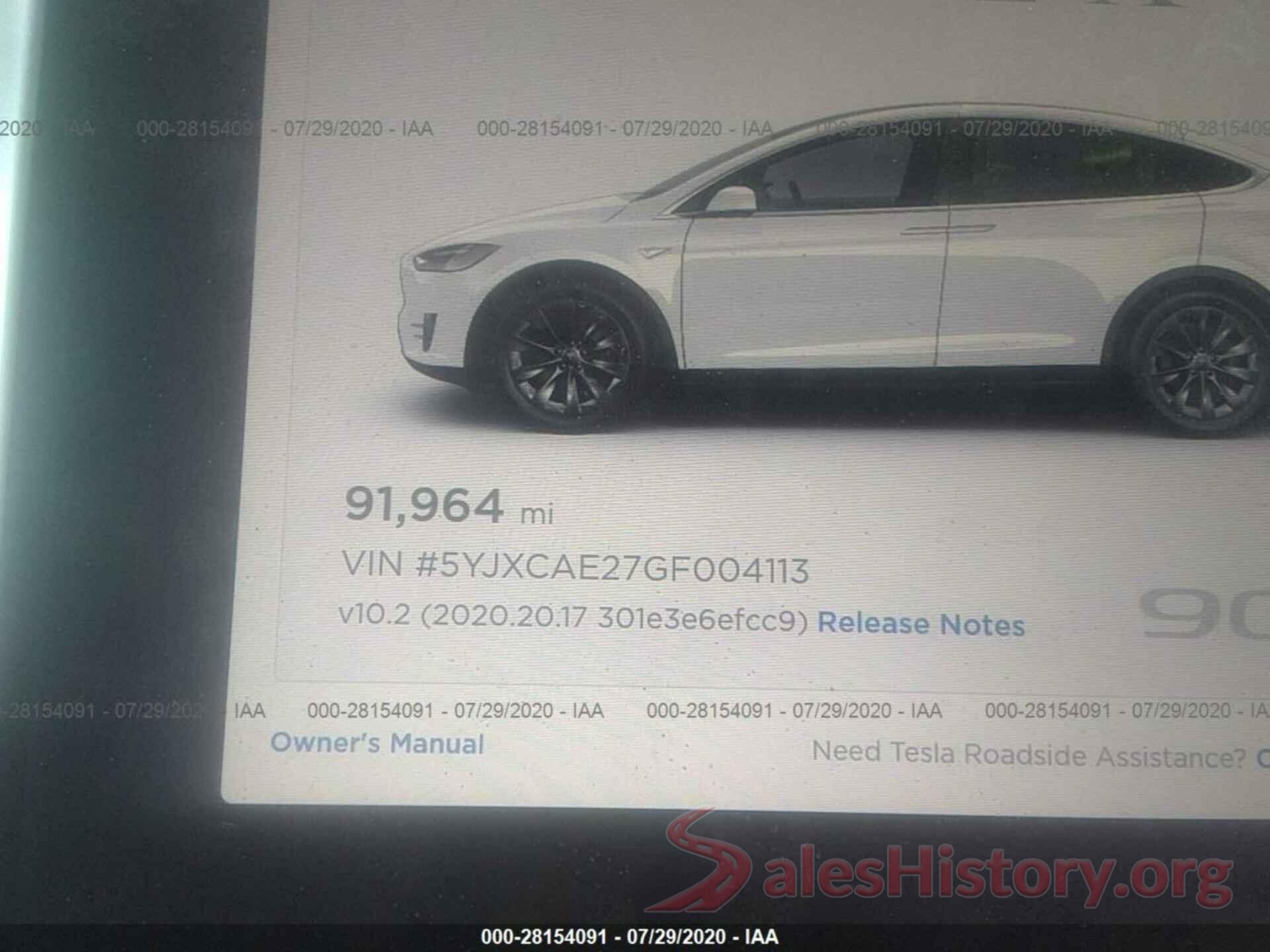 5YJXCAE27GF004113 2016 TESLA MODEL X