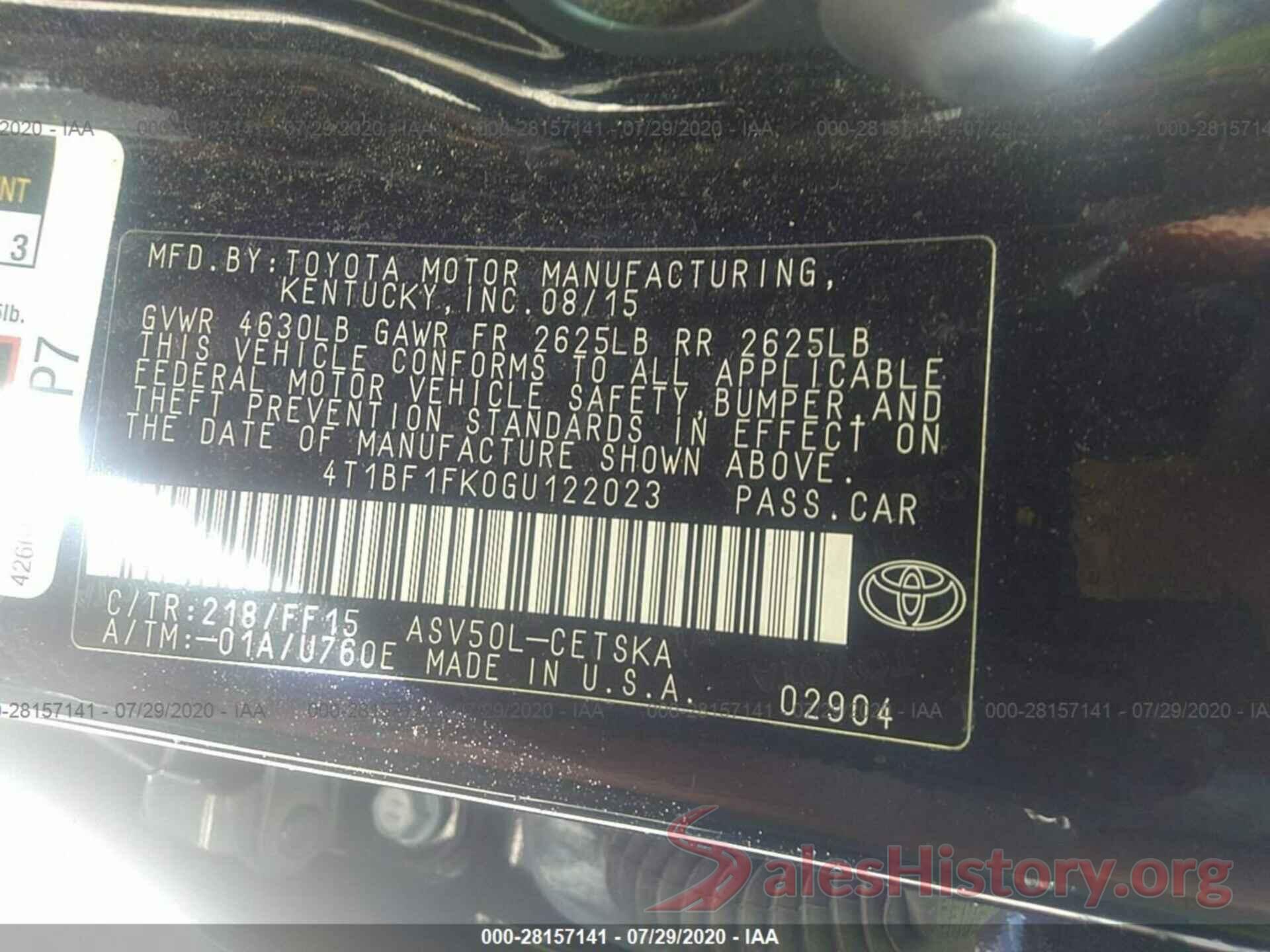 4T1BF1FK0GU122023 2016 TOYOTA CAMRY