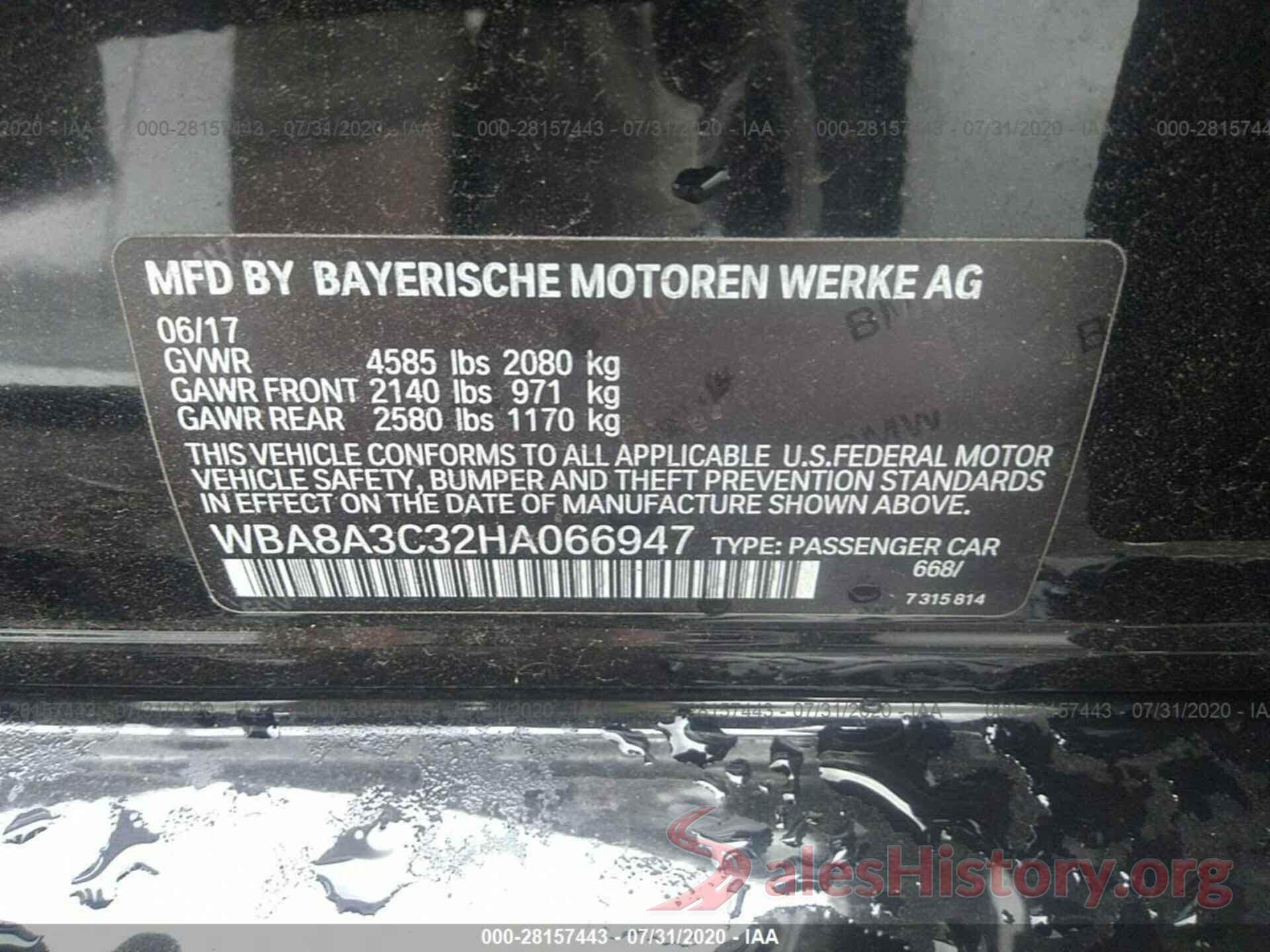 WBA8A3C32HA066947 2017 BMW 3 SERIES