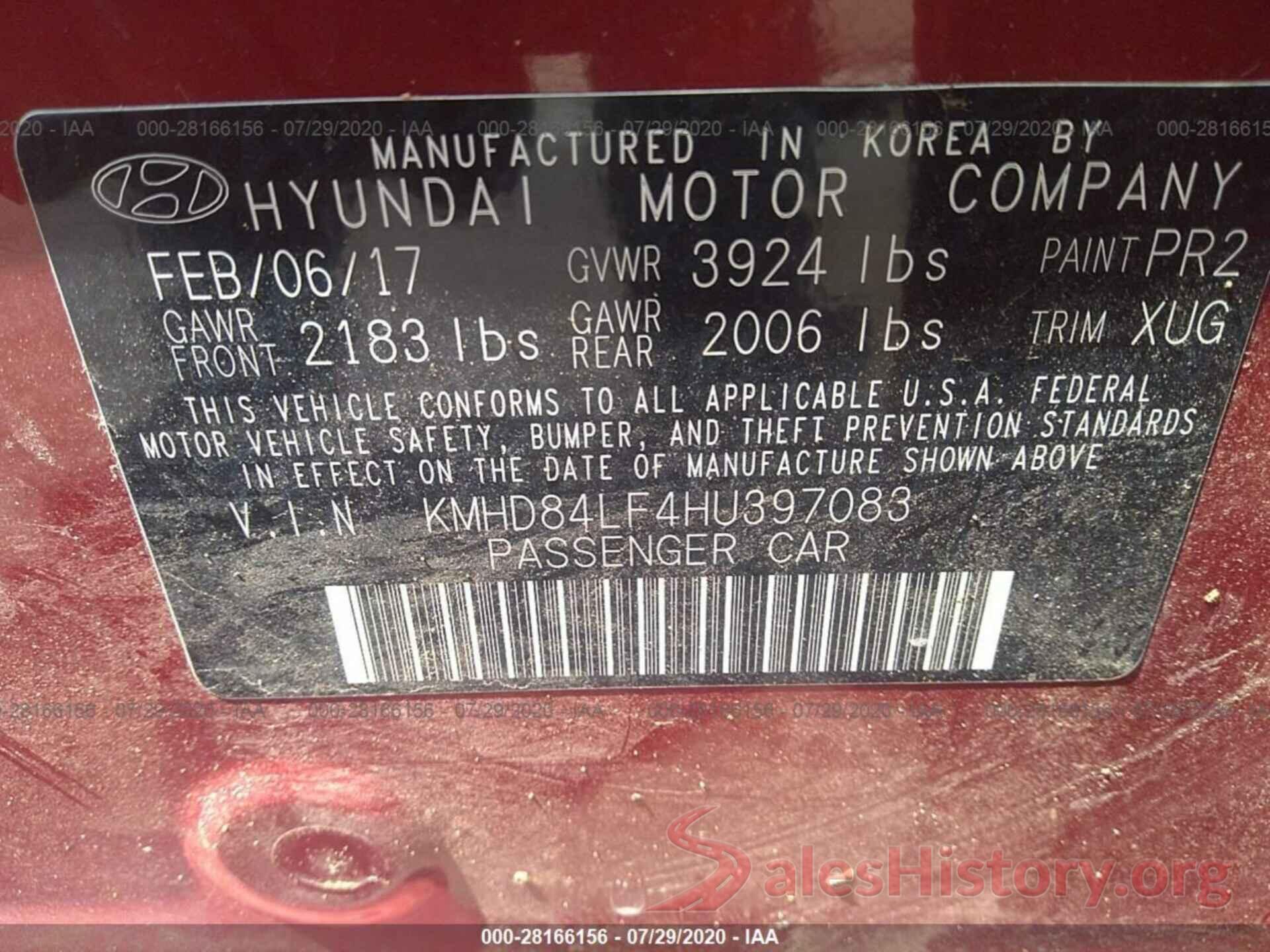 KMHD84LF4HU397083 2017 HYUNDAI ELANTRA