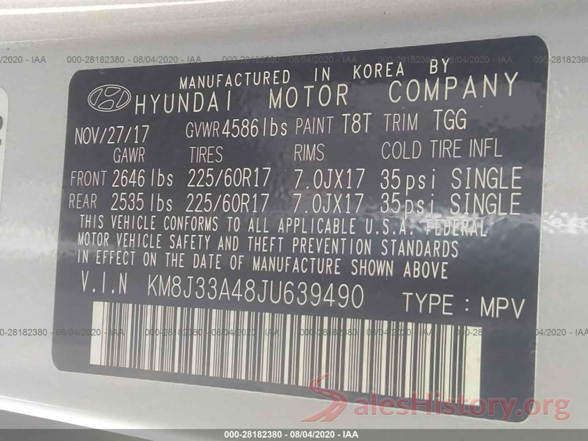 KM8J33A48JU639490 2018 HYUNDAI TUCSON