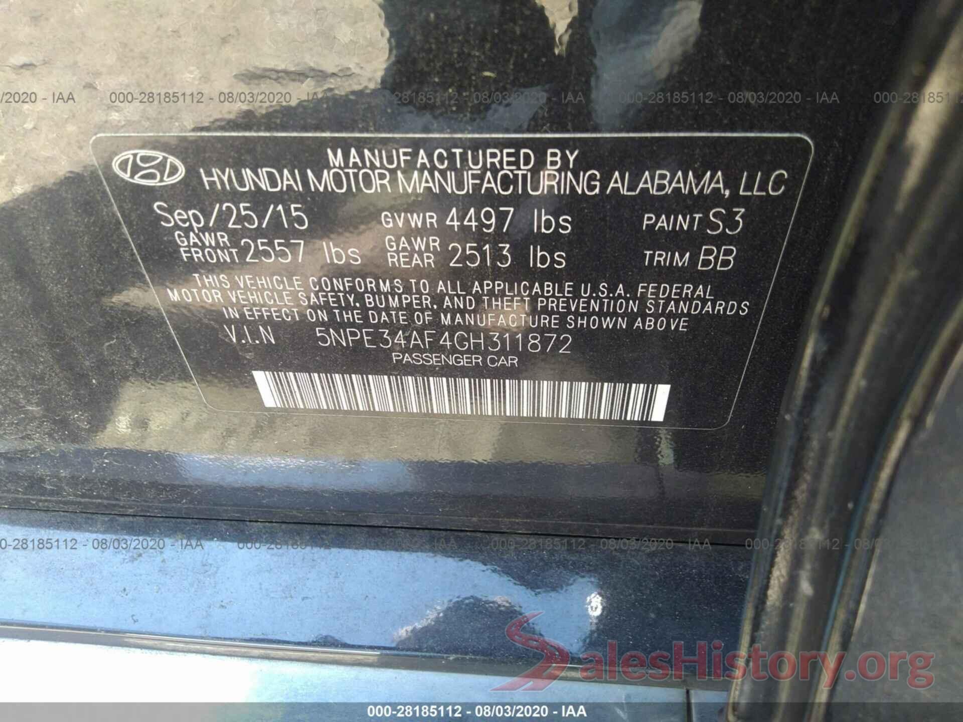 5NPE34AF4GH311872 2016 HYUNDAI SONATA