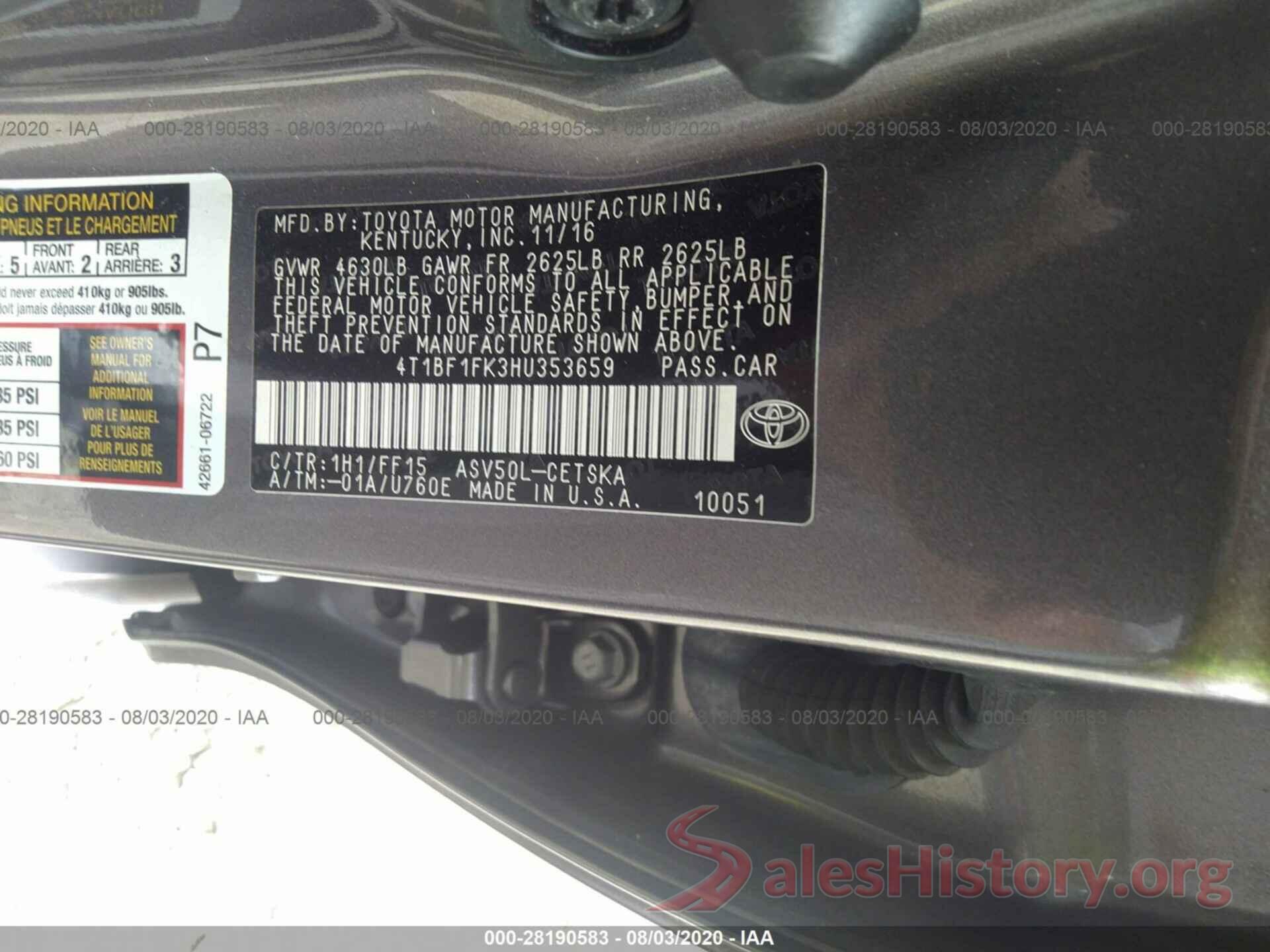 4T1BF1FK3HU353659 2017 TOYOTA CAMRY