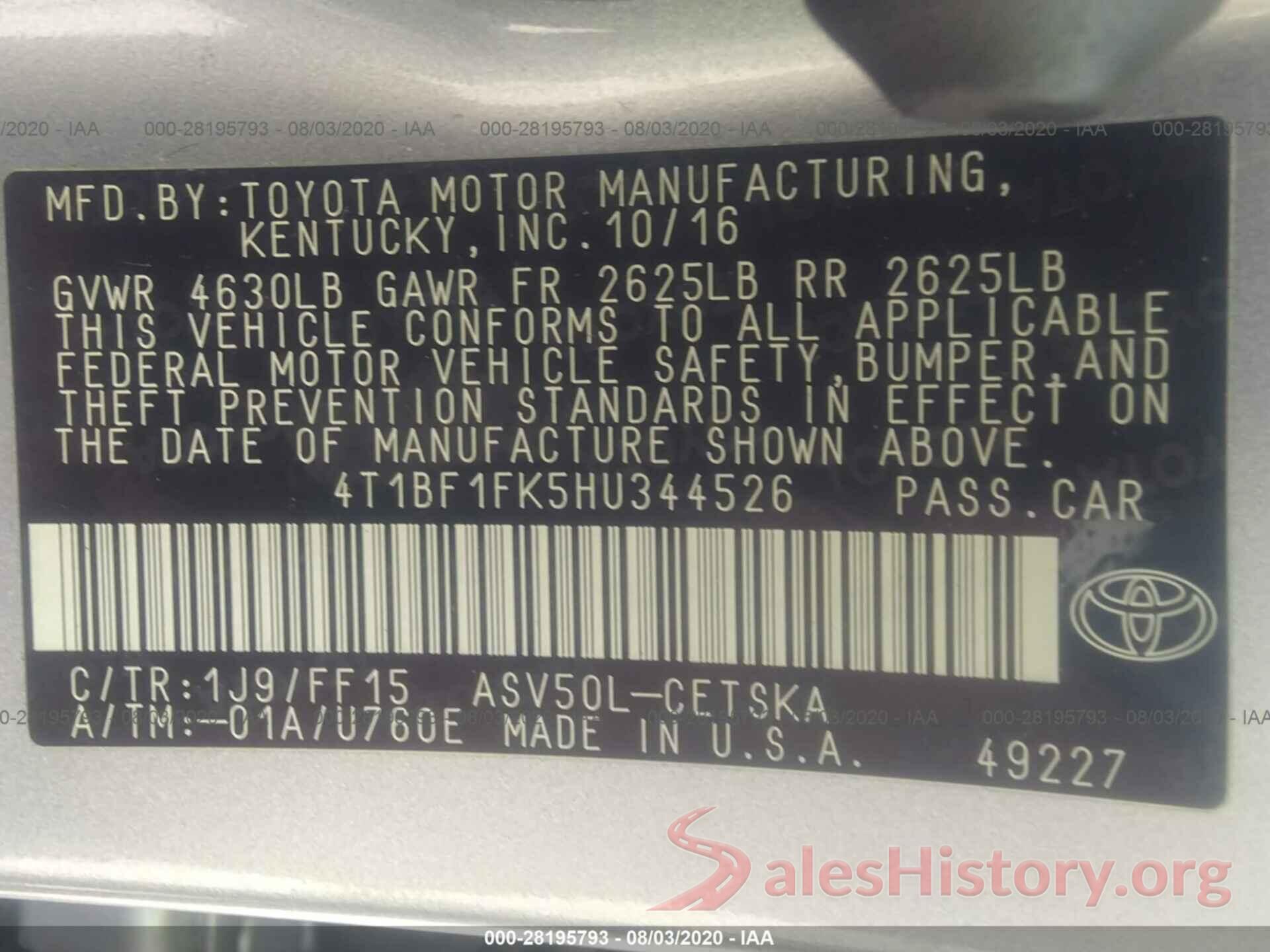 4T1BF1FK5HU344526 2017 TOYOTA CAMRY