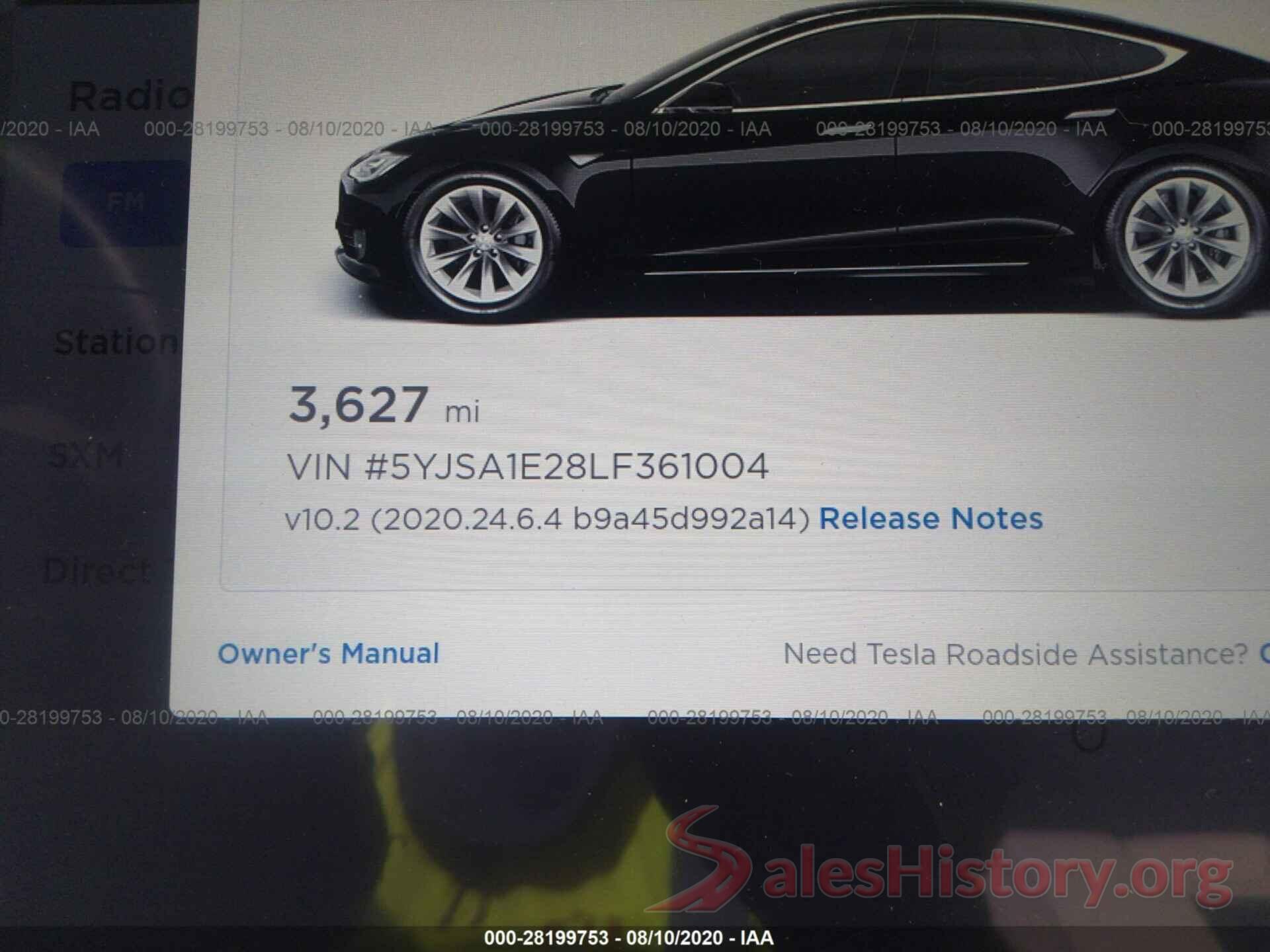 5YJSA1E28LF361004 2020 TESLA MODEL S