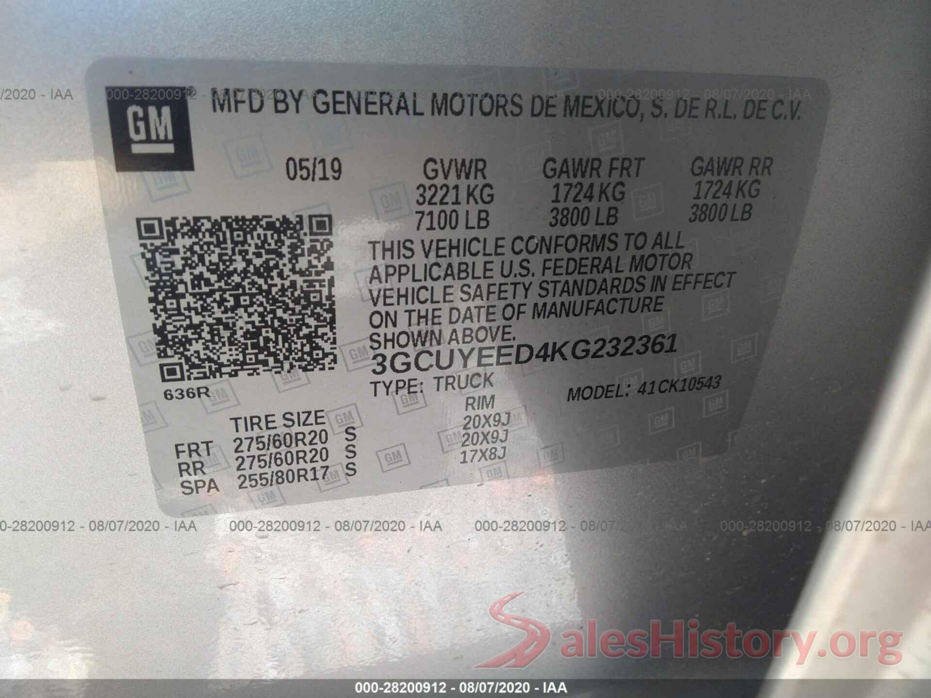 3GCUYEED4KG232361 2019 CHEVROLET SILVERADO 1500