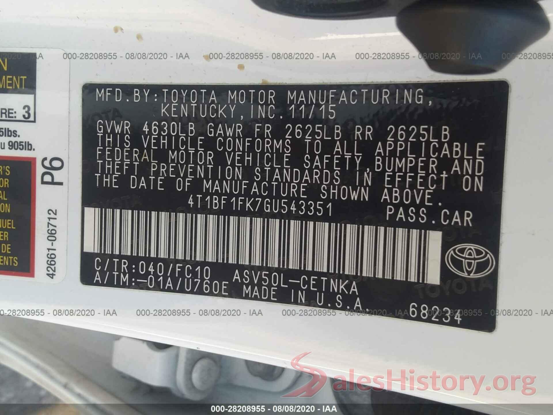 4T1BF1FK7GU543351 2016 TOYOTA CAMRY