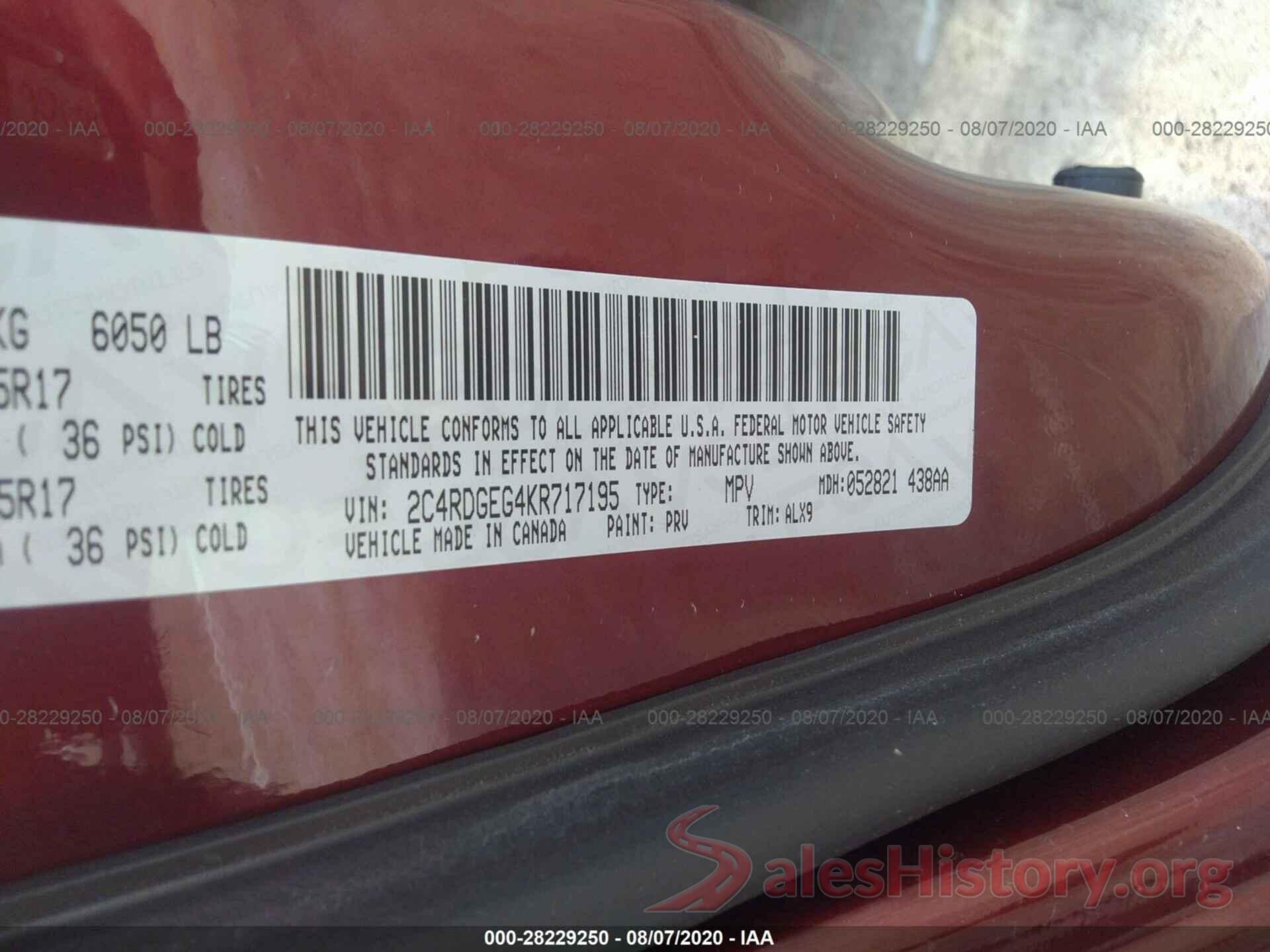 2C4RDGEG4KR717195 2019 DODGE GRAND CARAVAN