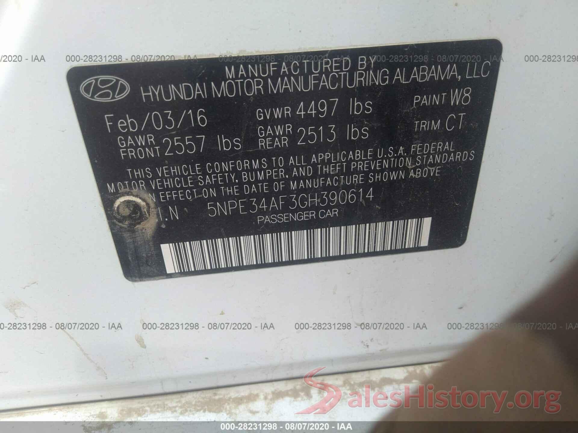 5NPE34AF3GH390614 2016 HYUNDAI SONATA