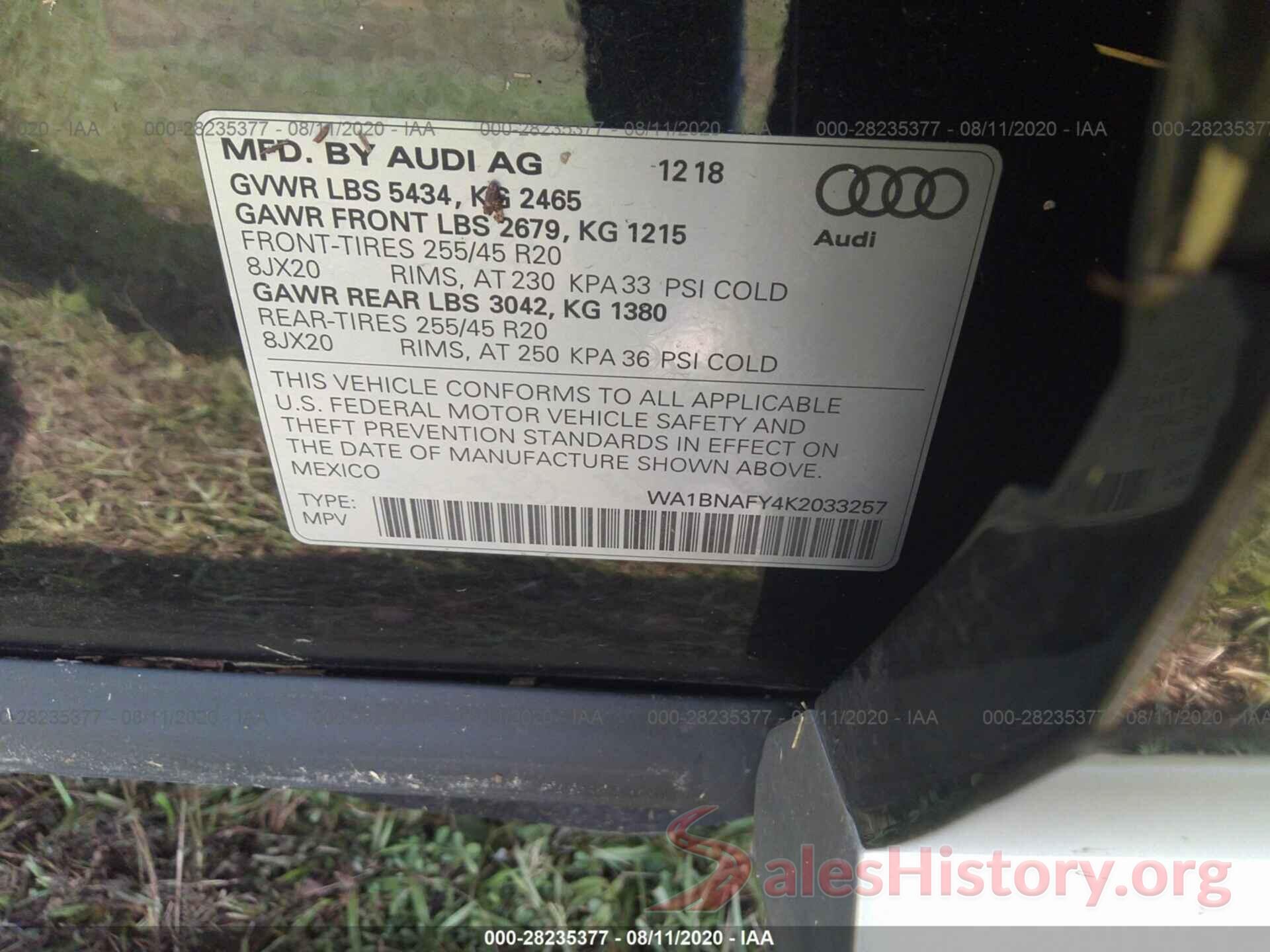 WA1BNAFY4K2033257 2019 AUDI Q5