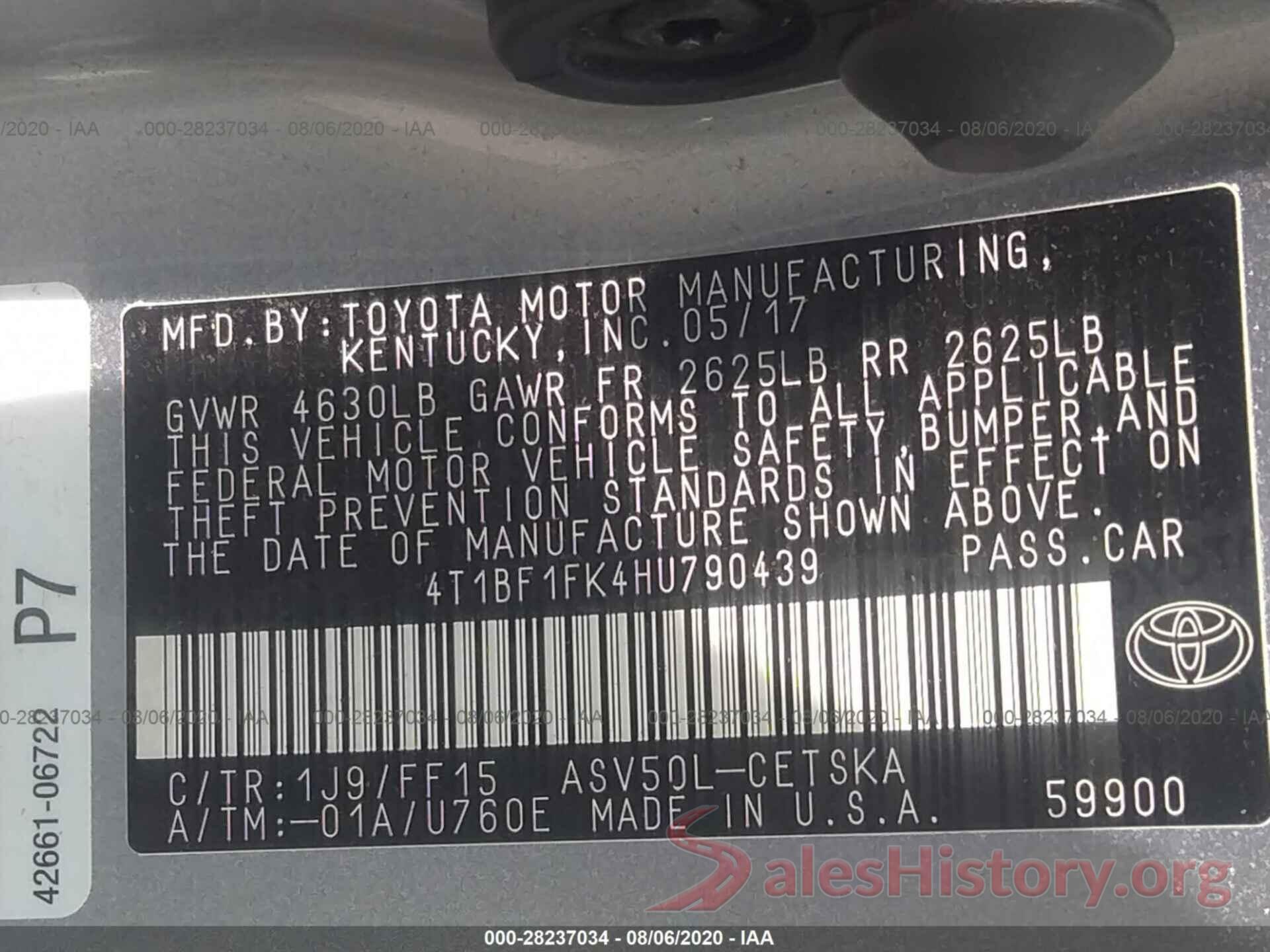 4T1BF1FK4HU790439 2017 TOYOTA CAMRY