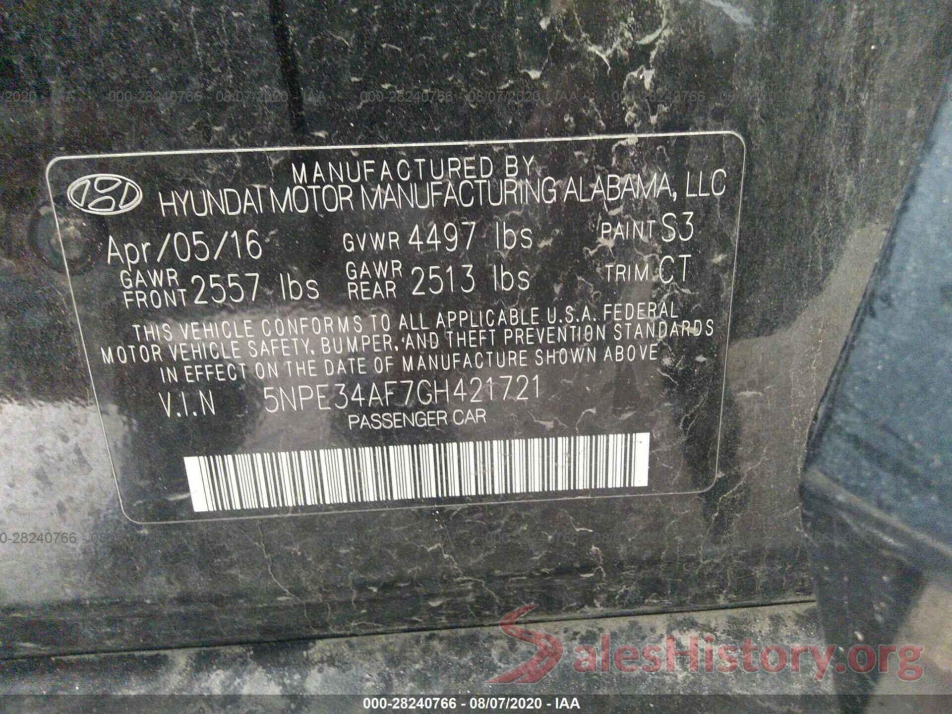 5NPE34AF7GH421721 2016 HYUNDAI SONATA