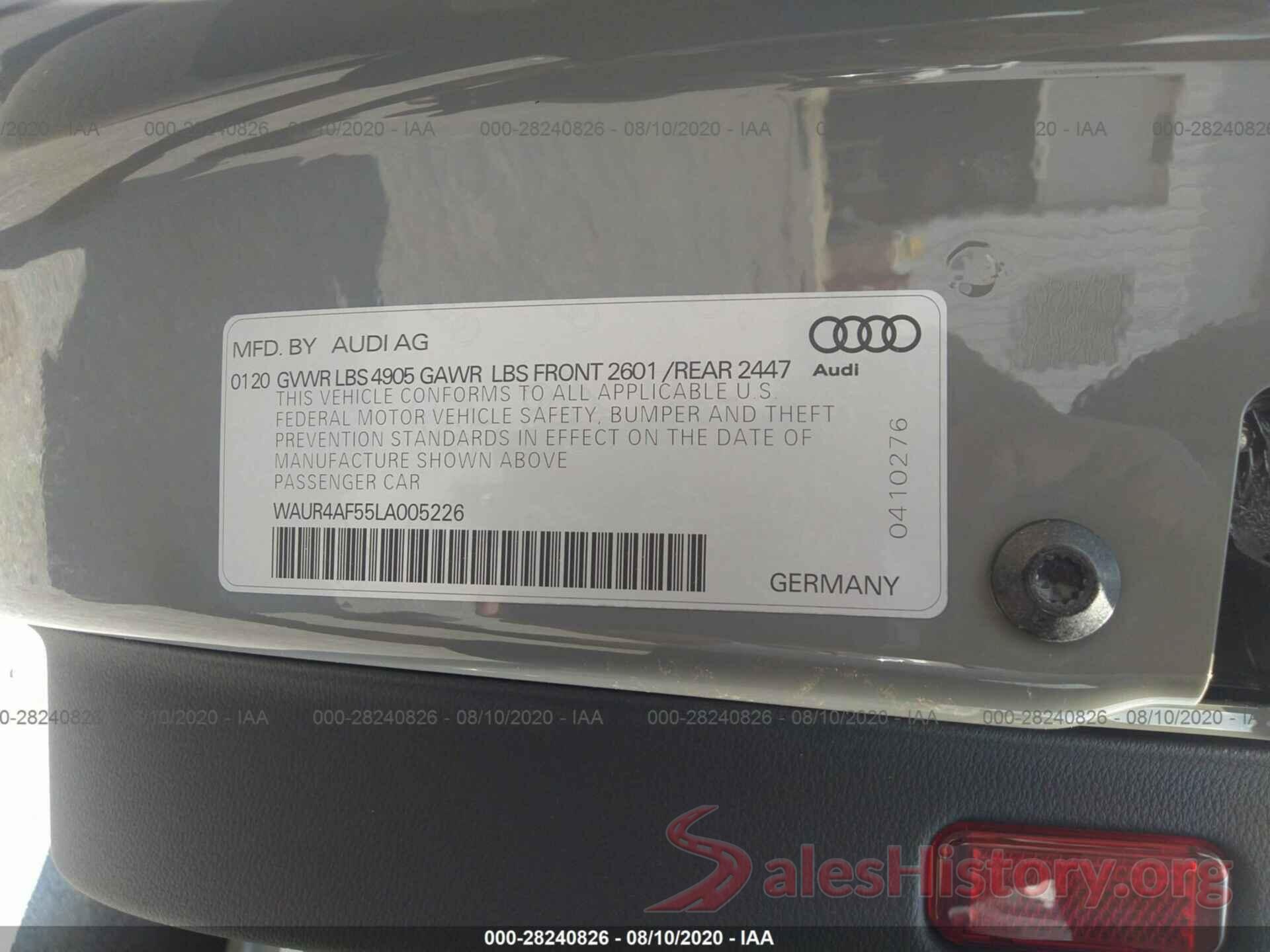 WAUR4AF55LA005226 2020 AUDI S5