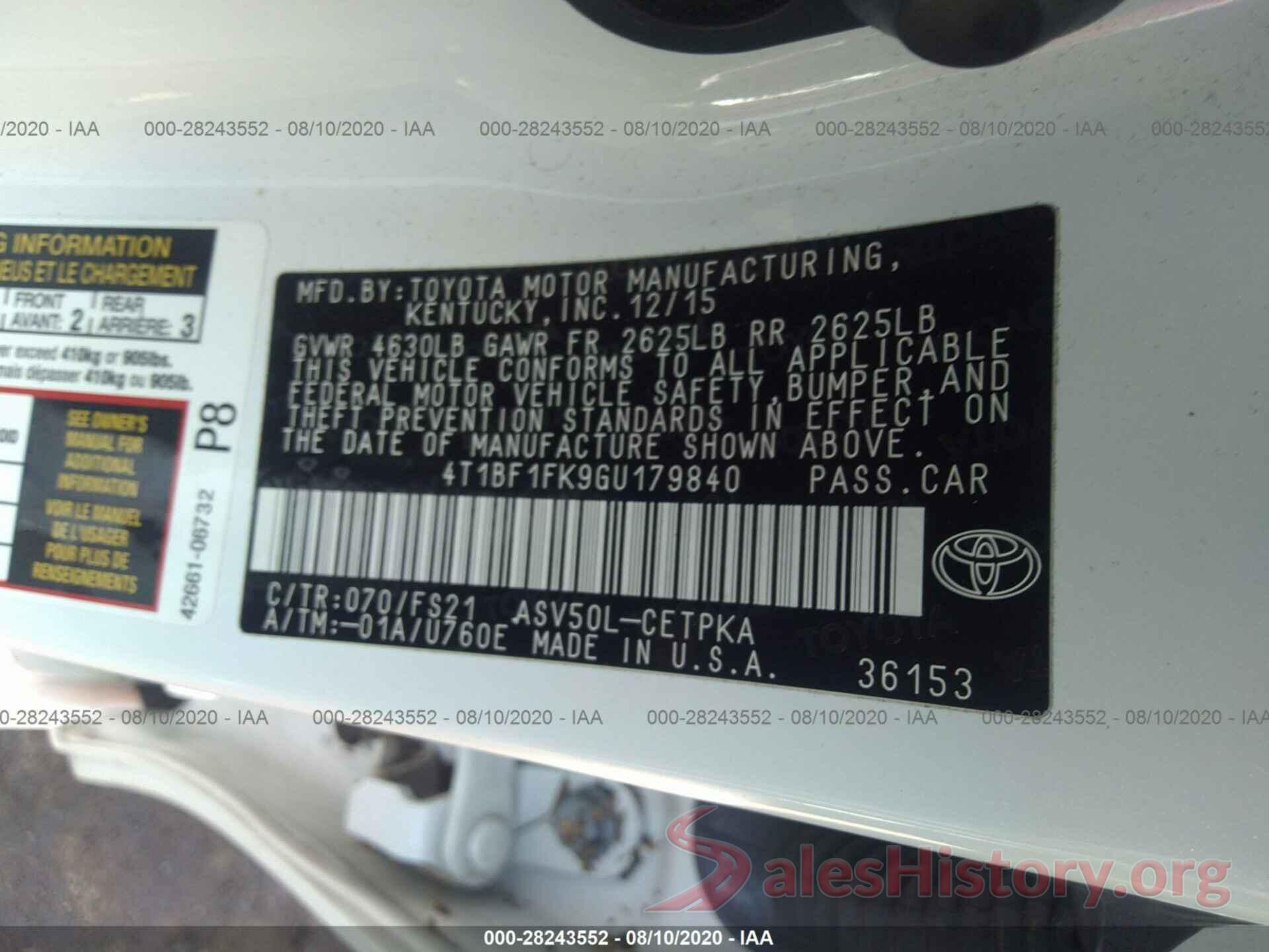 4T1BF1FK9GU179840 2016 TOYOTA CAMRY