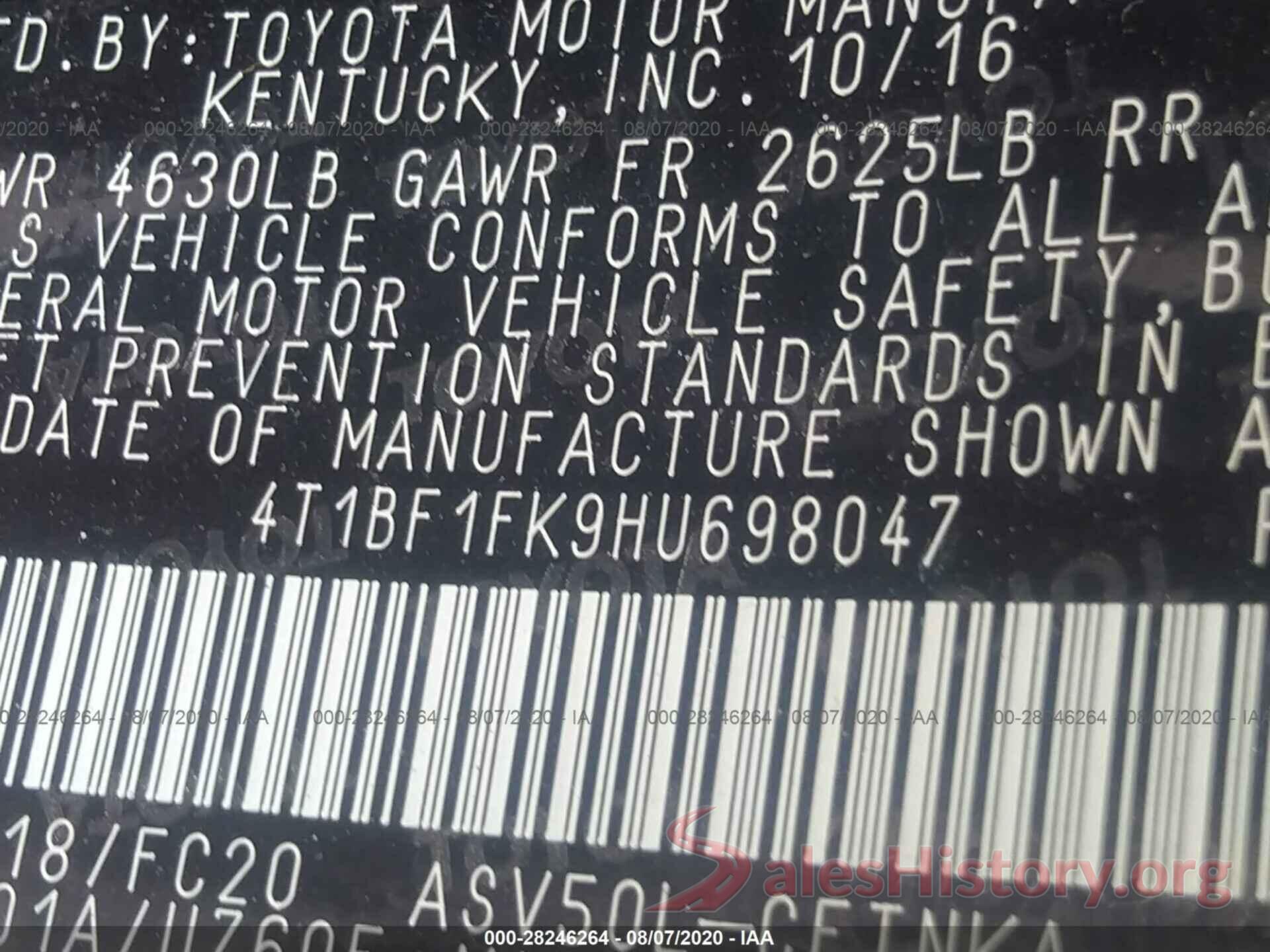 4T1BF1FK9HU698047 2017 TOYOTA CAMRY